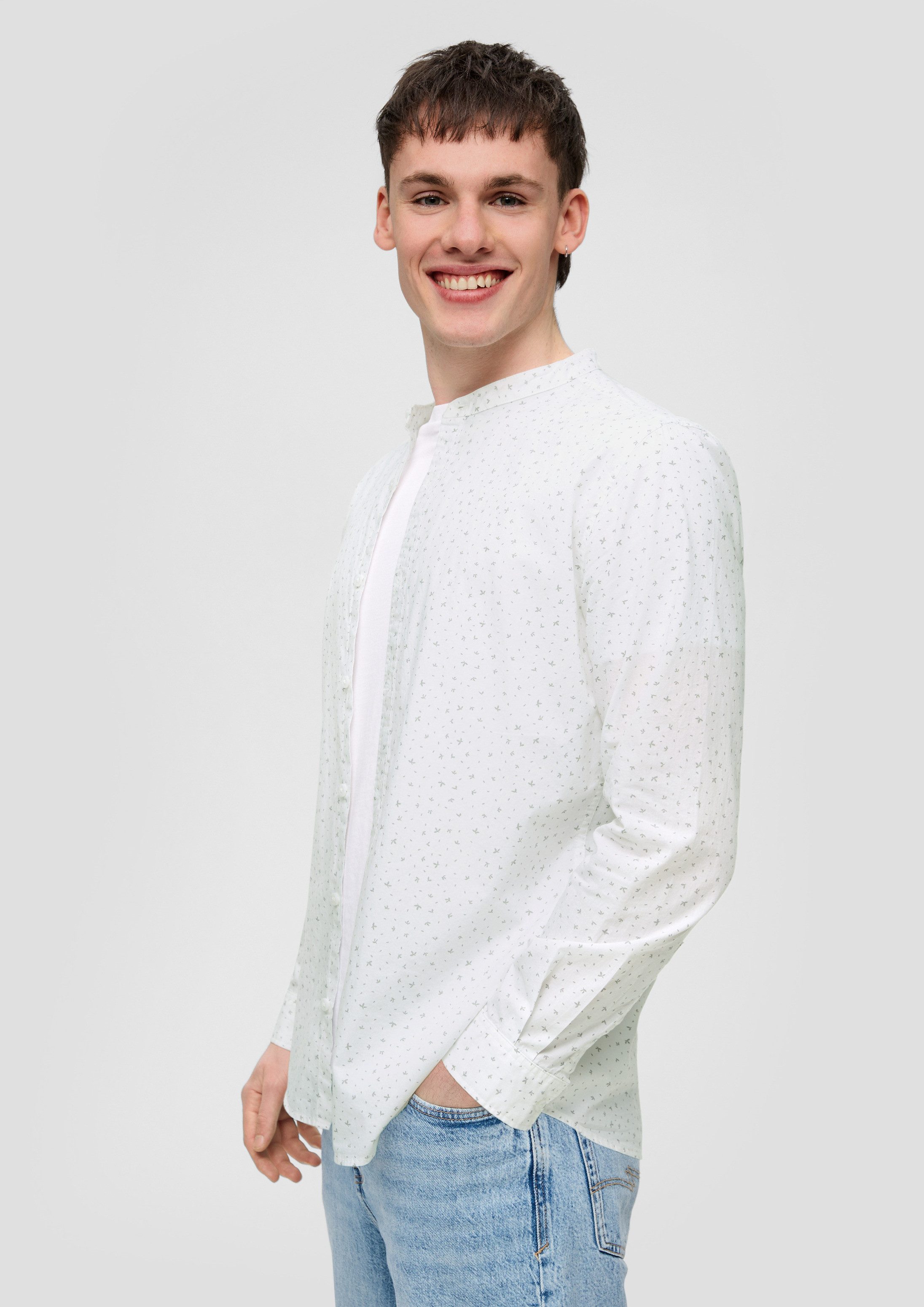 QS Langarmhemd Hemd Baumwollhemd mit All-over-Print