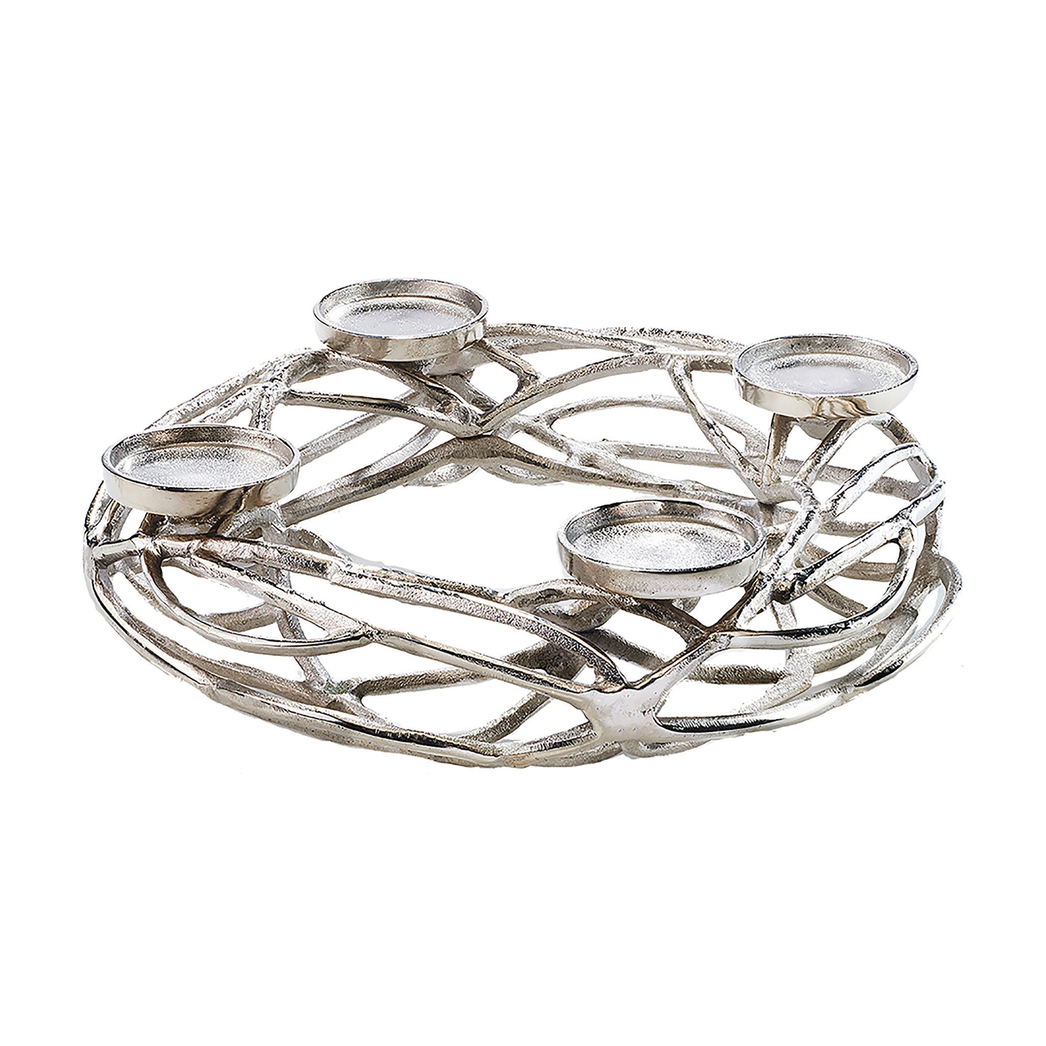 Kobolo Kerzenhalter Adventskranz rund aus Metall 4 Kerzen 40cm (silber) günstig online kaufen