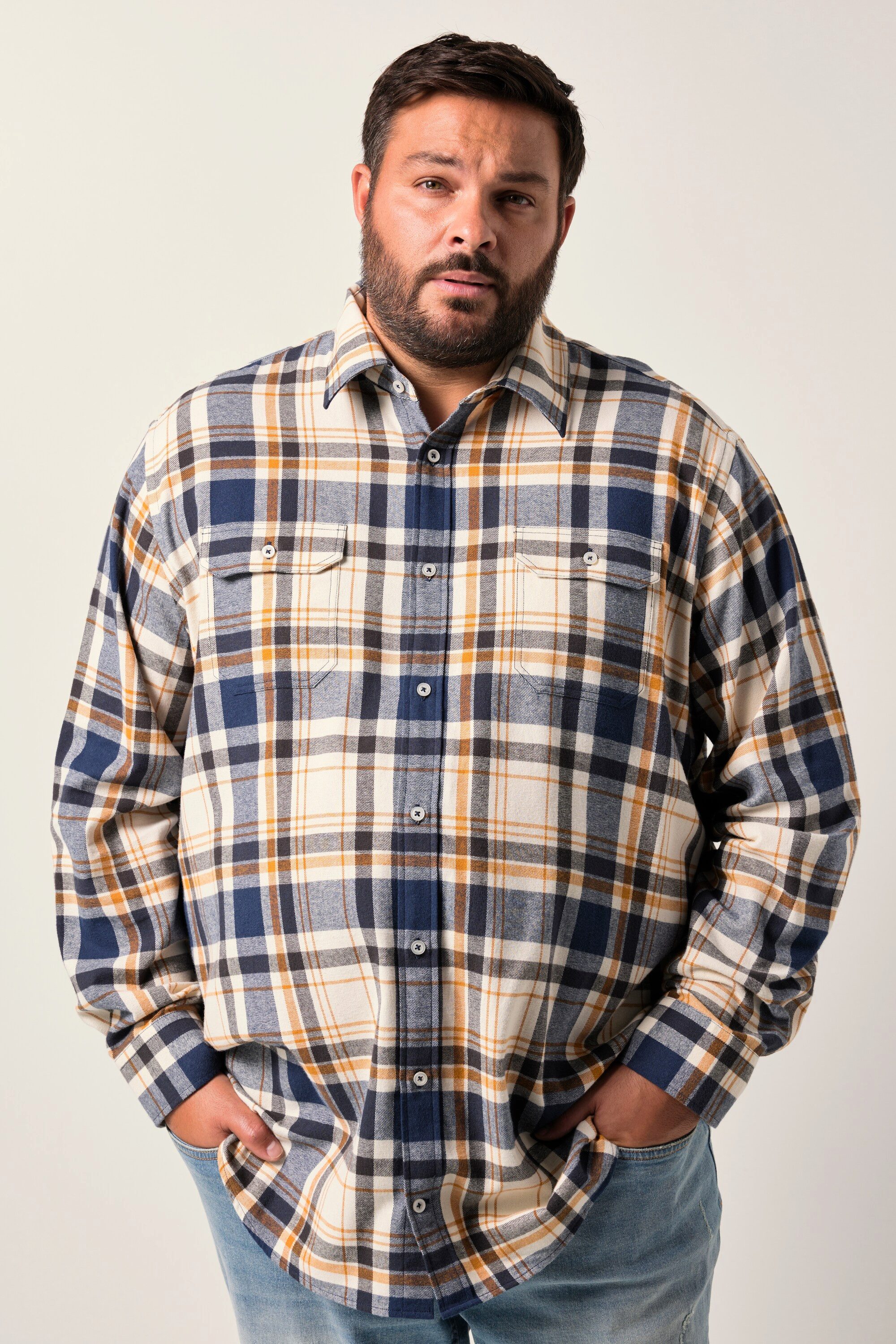 Men Plus Businesshemd Men+ Karo-Flanellhemd Langarm Kentkragen bis 8 XL günstig online kaufen