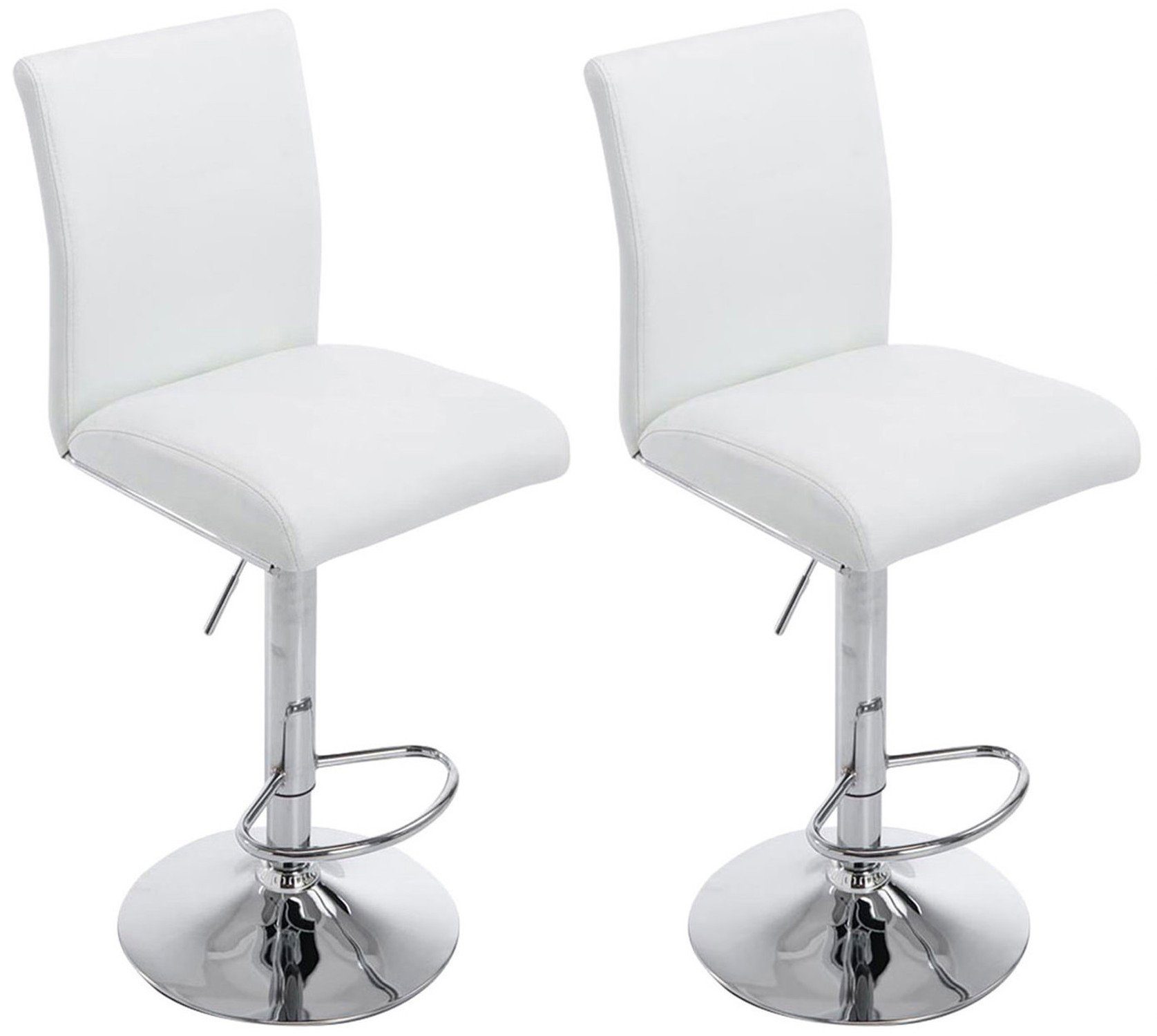 TPFLiving Barhocker Kölle (Set, 2 St., mit Rückenlehne - höhenverstellbar - Hocker für Theke & Küche), 360° drehbar - chromfarbener Stahl - Sitzfläche: Kunstleder Weiß