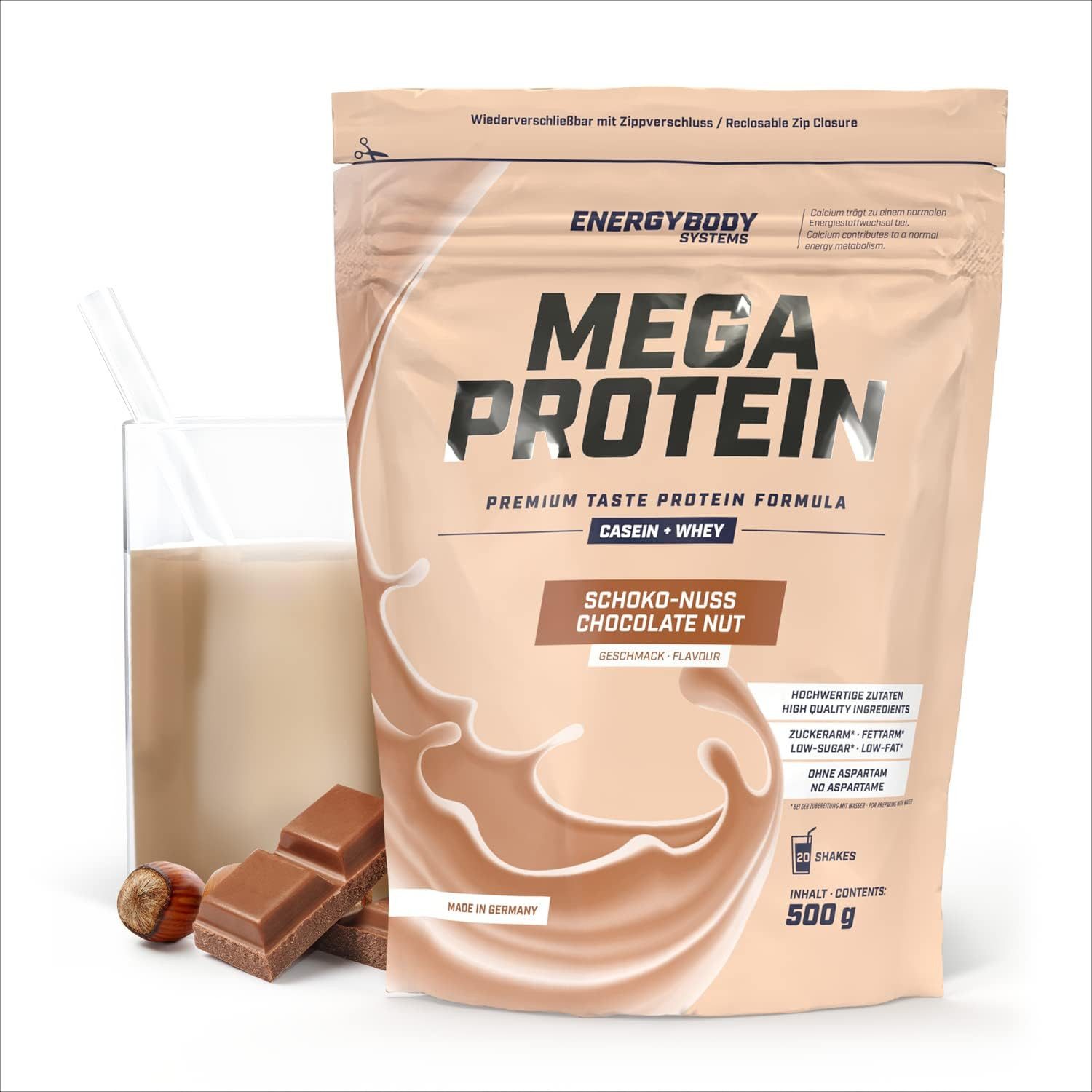 Energybody Systems Mega Protein Pulver, Whey und Casein Eiweißpulver, super cremig lecker, aspartamfrei
