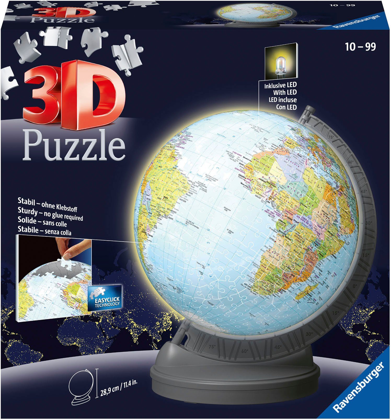 Ravensburger 3D-Puzzle 540 Teile 3D Puzzle Ball Globus mit Licht 11549, 540  Puzzleteile