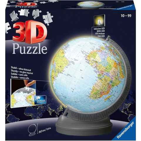 Ravensburger 3D-Puzzle Globus mit Licht, 540 Puzzleteile, mit LED-Modul; Made in Europe; FSC®- schützt Wald - weltweit