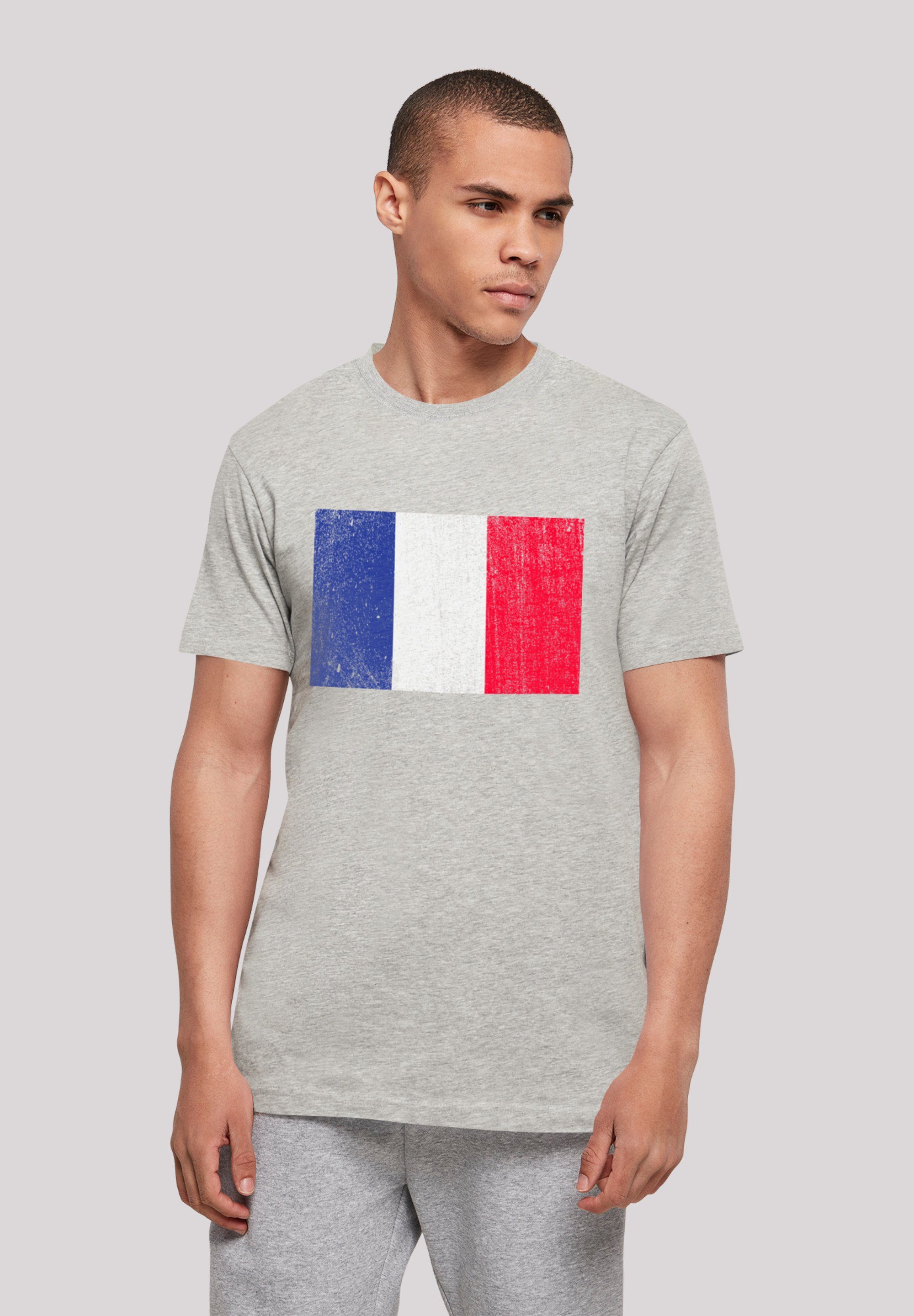 F4NT4STIC T-Shirt Frankreich Flagge France distressed Print heather grey