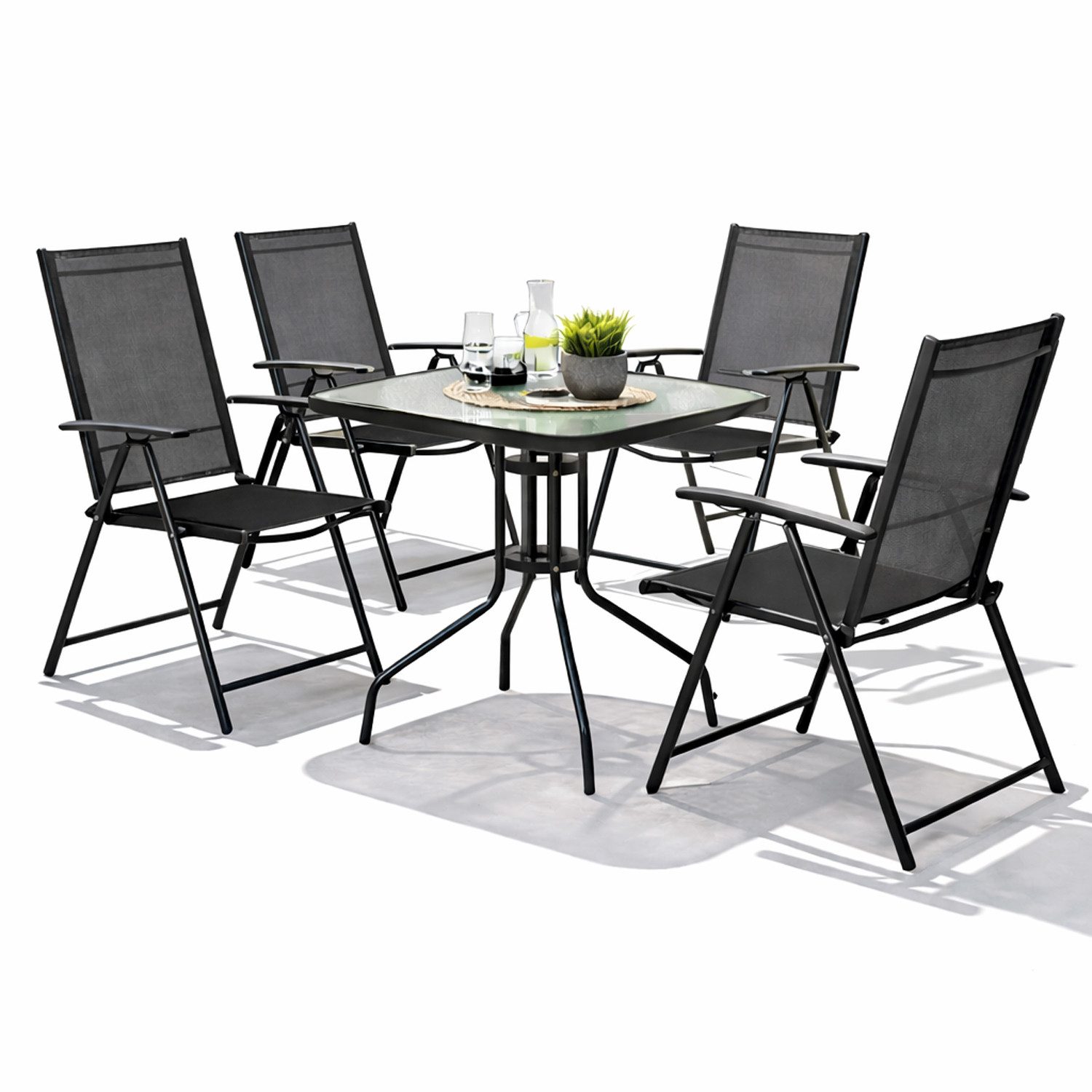 Mojawo Essgruppe Bistro Sitzgarnitur Bistrogarnitur 5-teilig Anthrazit