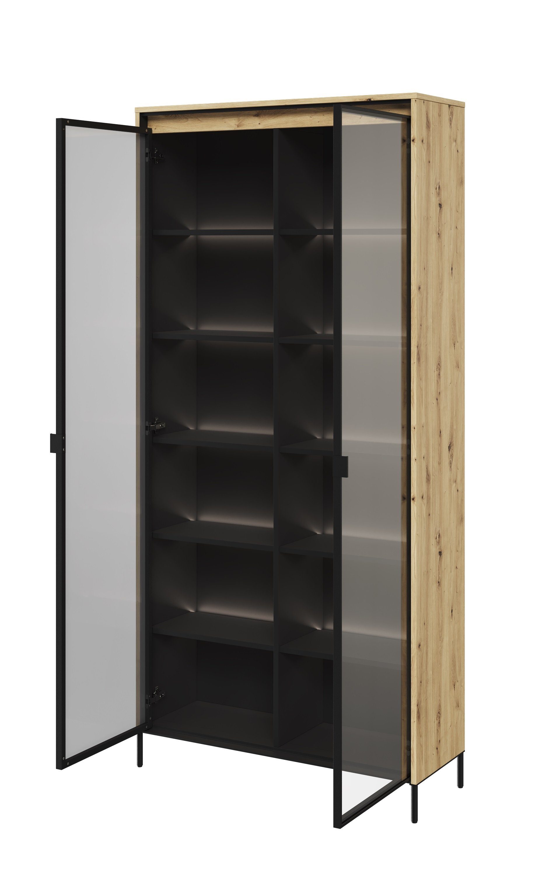 Compleo Standvitrine Vitrinenschränke FLORE (mit 2Türen) Gehärtetes Glas