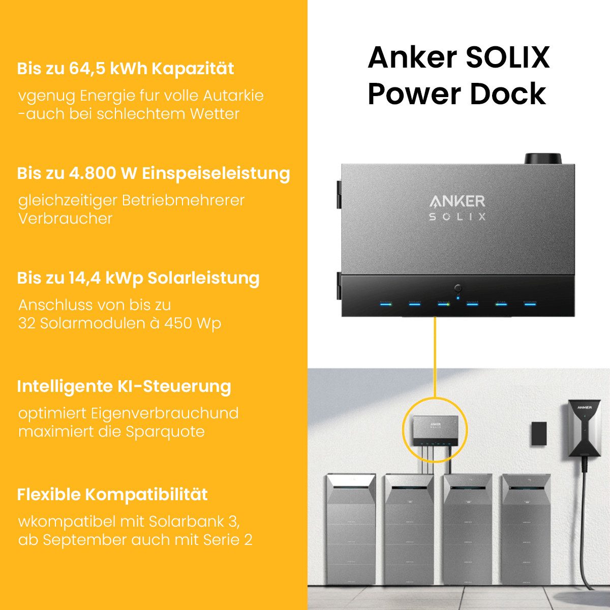 Anker Balkonkraftwerk Anker SOLIX Solarbank Power Dock mit Anker SOLIXSolarbank 3 E2700 Pro, (0x/1x/2x Anker SOLIX Solarbank 3 E2700 Pro (optional), Flexibel erweiterbar – kombiniere bis zu 4 Solarbanks