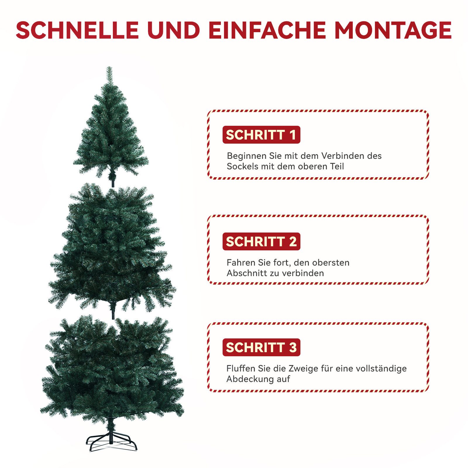 COMHOMA Künstlicher Weihnachtsbaum Weihnachtsdeko 195cm PVC Material mit 1000+ Spitzen Thickened Branches, Foldable abziehbar mit robuster Sockel – Bild 4 von 5