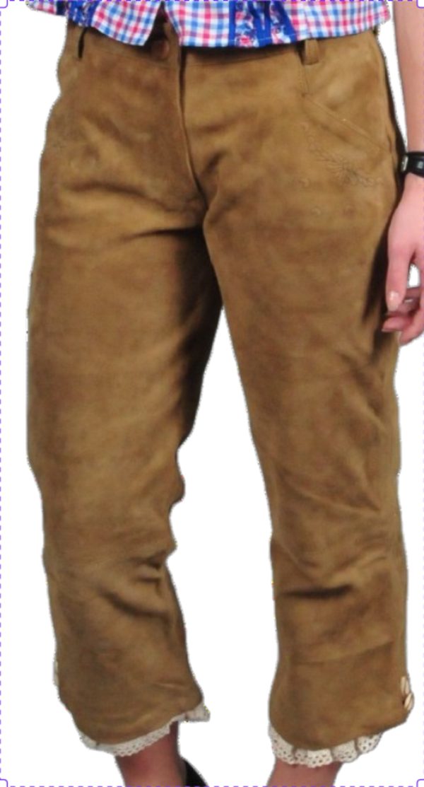 Fuente Leather Wears Trachtenlederhose Trachtenlederhose Mädchen Kniebund 3/4, Wildbock Kniebund Trachten Lederhose Capri