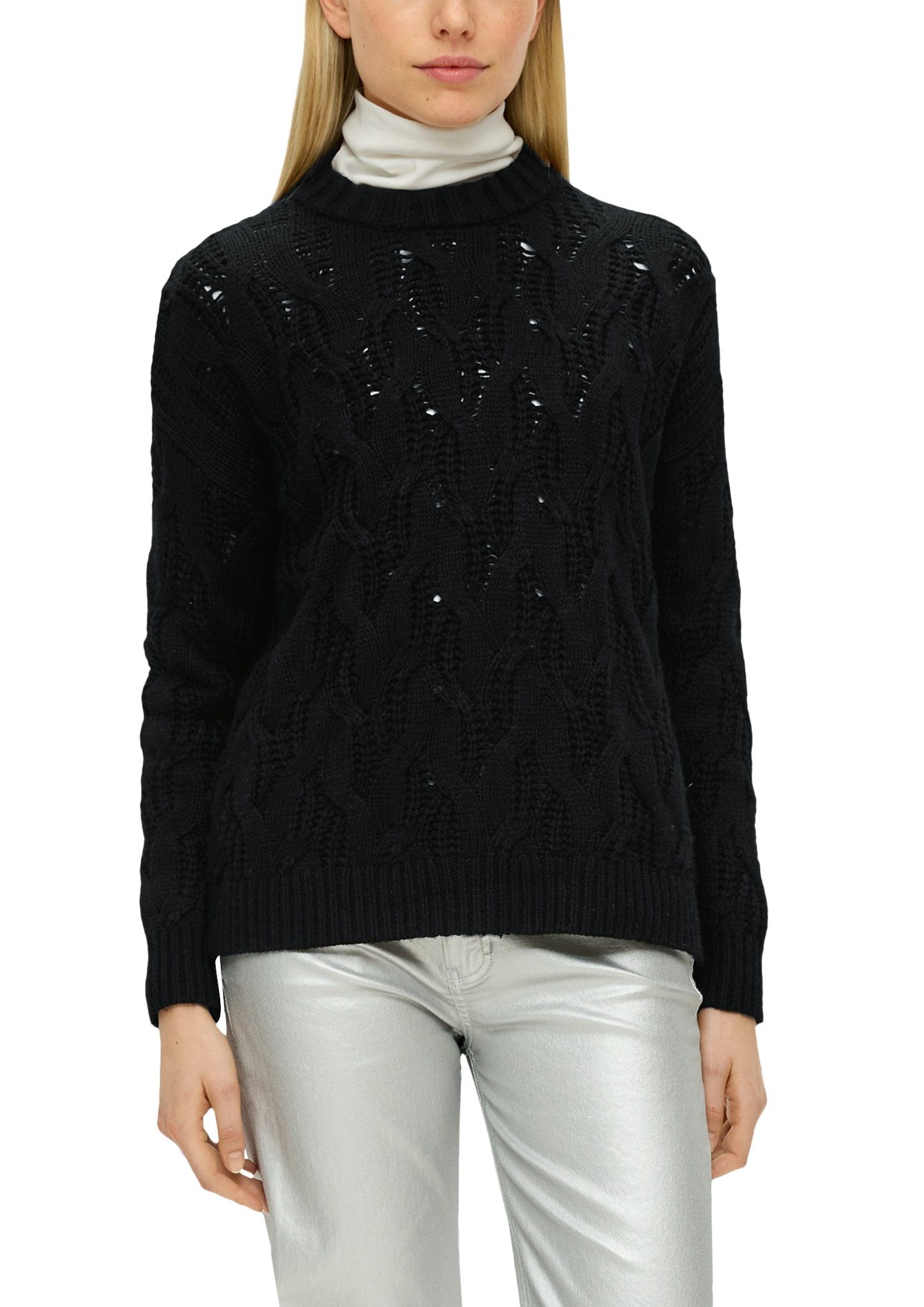 mit black Strickpullover s.Oliver Zopfmuster