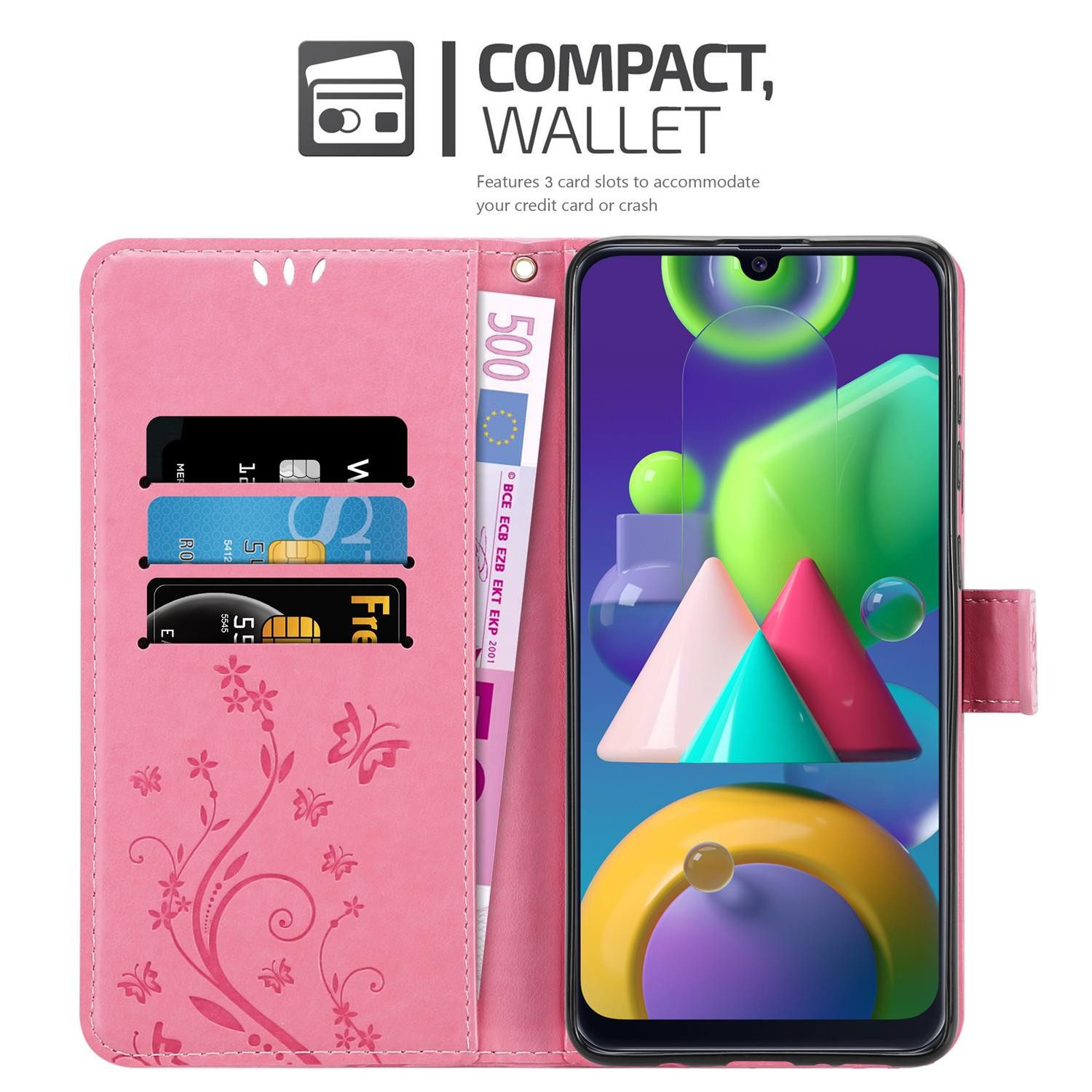 Cadorabo Handyhülle für Samsung Galaxy M31 Hülle Samsung Galaxy M31, Hülle Schutzhülle Blumen Flower mit Standfunktion Kartenfach Magnet