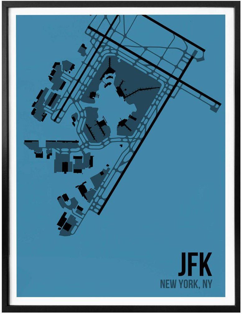 Wall-Art Poster JFK Grundriss Poster, Wandbild, St), (1 York, Wandbild Bild, New Wandposter Grundriss