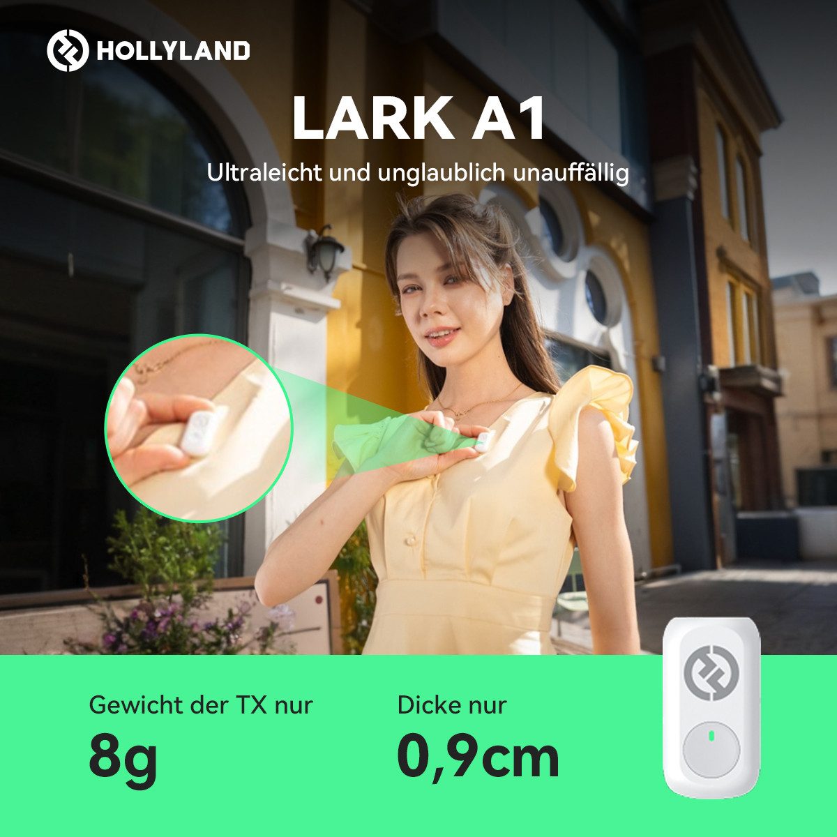 Hollyland Mikrofon LARK A1 kabelloses Mikrofon-System, 48 kHz/24-Bit Audioqualität, 200 m (650 ft) LOS-Reichweite, App-Steuerung – Bild 5 von 5
