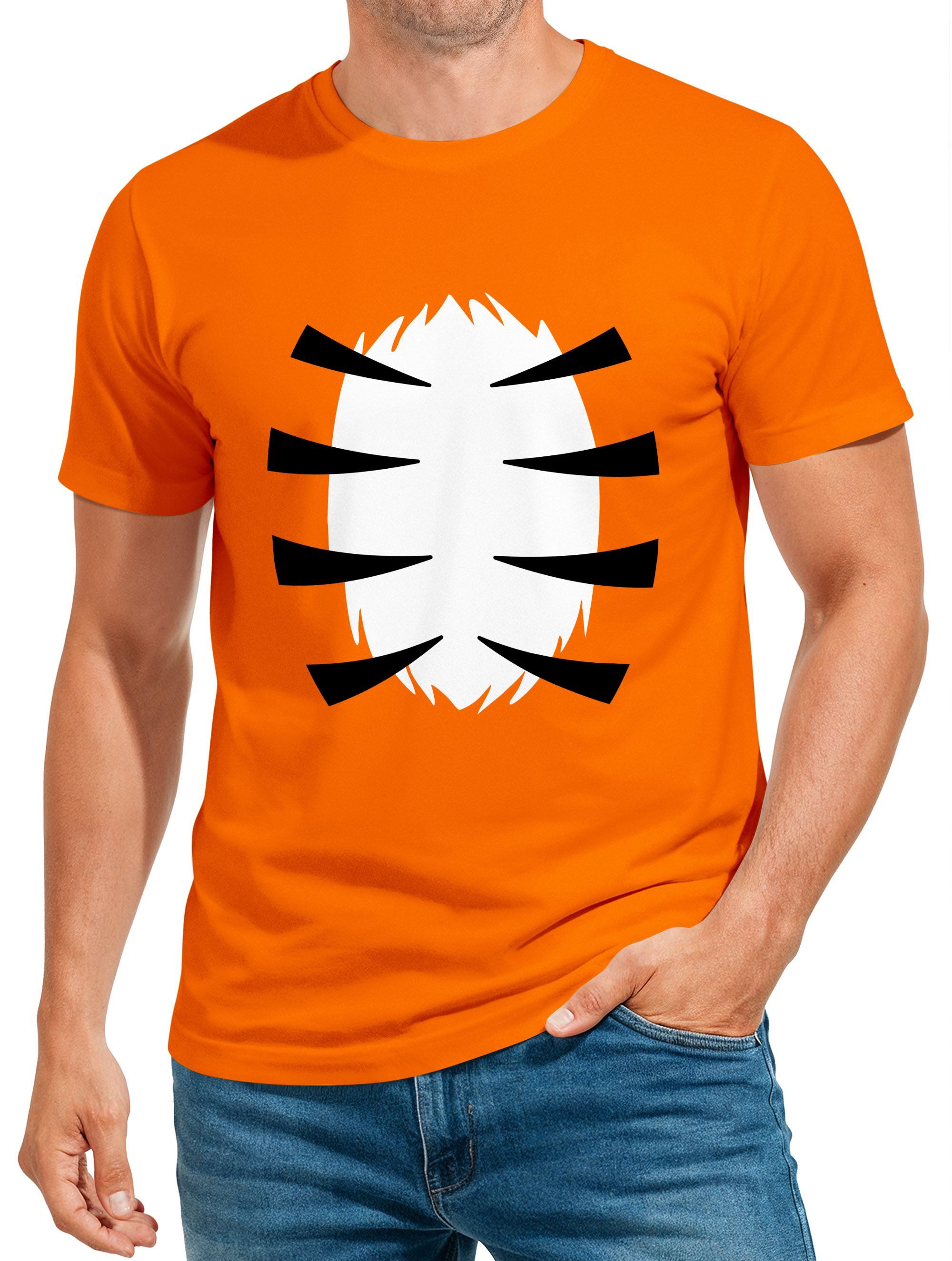 Print-Shirt Herren T-Shirt Fasching Karneval - Tiger -Kostüm-Ersatz Verkleidung