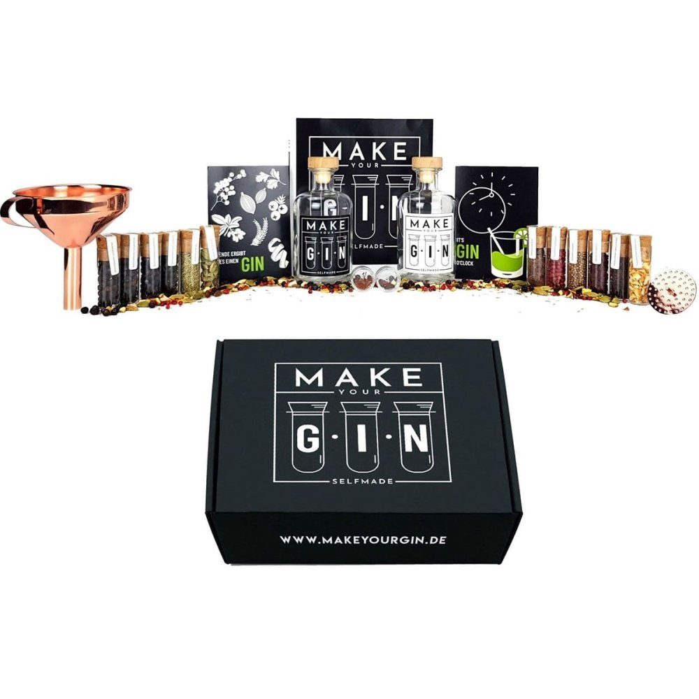 2A Geschenkbox Make Your Gin Geschenkset Schwarz (12 Botanicals, Safran, Bar Trichter