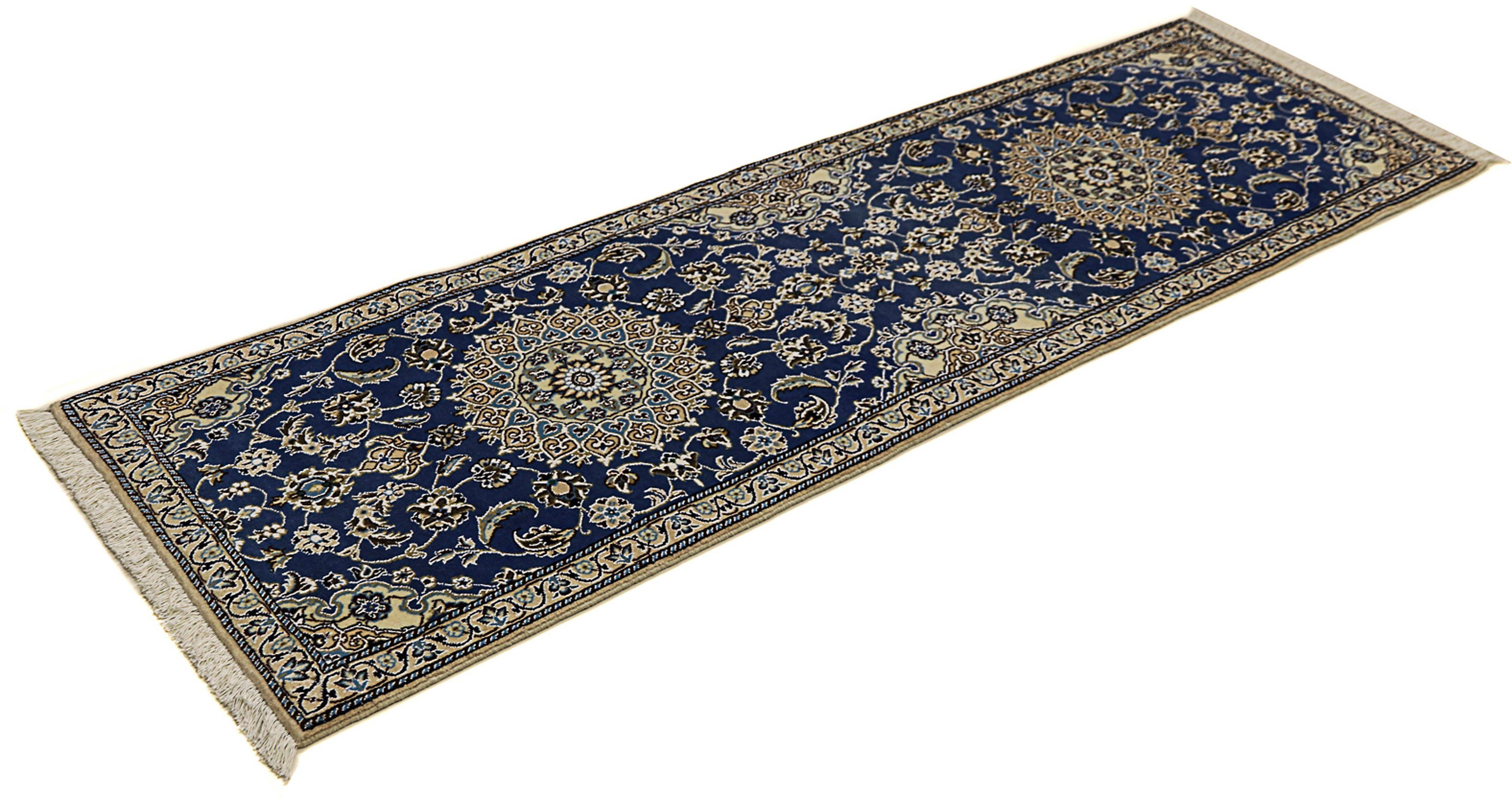 Orientteppich Perser - Nain - Royal - 200 x 60 cm - blau, morgenland, rechteckig, Höhe: 10 mm, Wohnzimmer, Handgeknüpft, Einzelstück mit Zertifikat