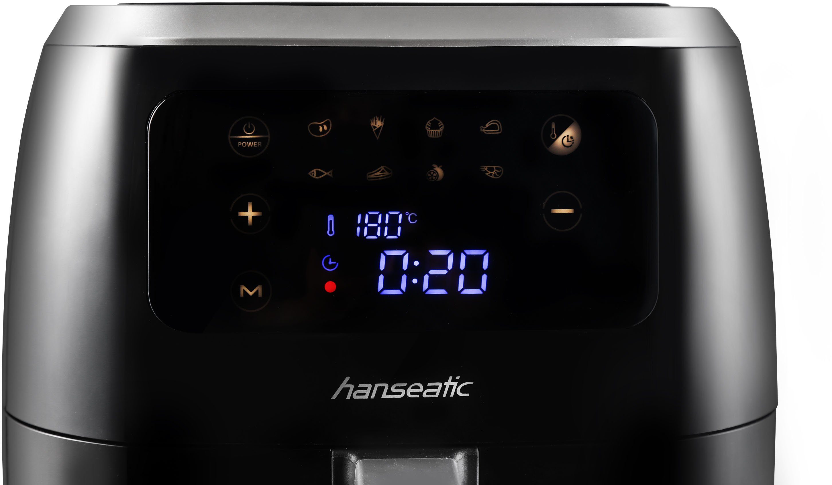 Hanseatic Heißluftfritteuse HFH1800-6BD, XXL 6 L, Dörrfunktion, 1800 W, Touchdisplay, 8 voreingestellte Programme