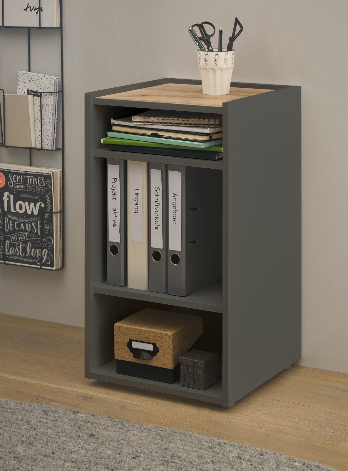 Furn.Design Container Center (Büroregal in grau matt mit Wotan Eiche, 40 x 70 cm) Schreibtischhöhe – Bild 5 von 5