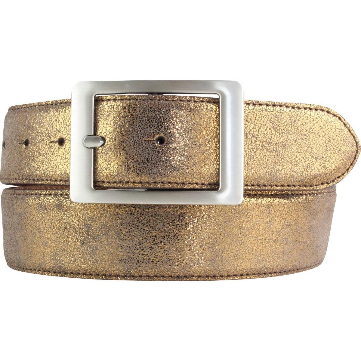 Leder-Gürte 4cm Hochwertiger Silber BELTINGER Gürtel - Metall-Optik Bronze, Ledergürtel Doppel-Schließe mit