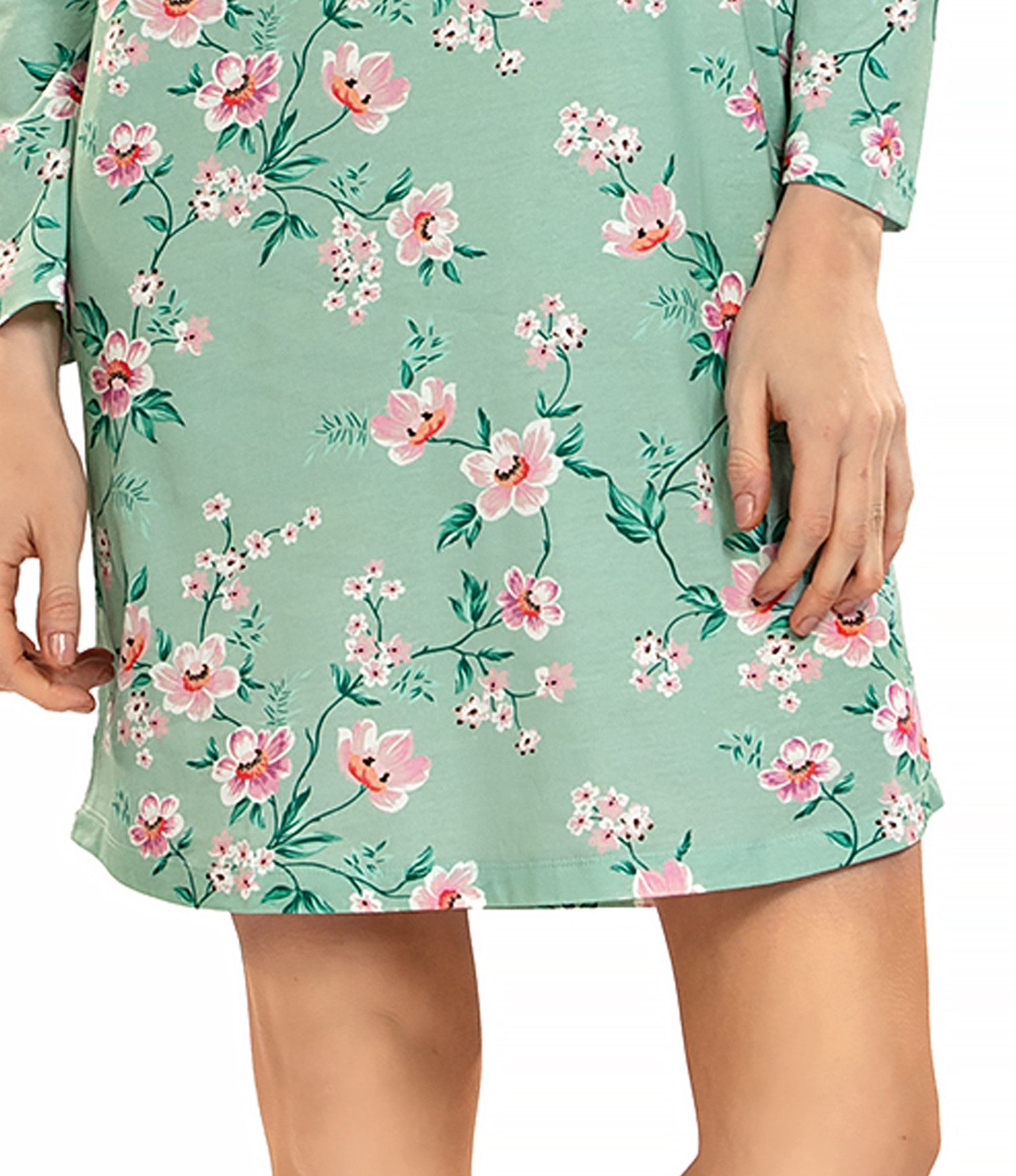 Ascafa Nachthemd Soft Leafes (Set, 1-tlg., 1-teilig) Damen Sleepshirt ca.95cm Baumwolle geknöpft Blumendruck