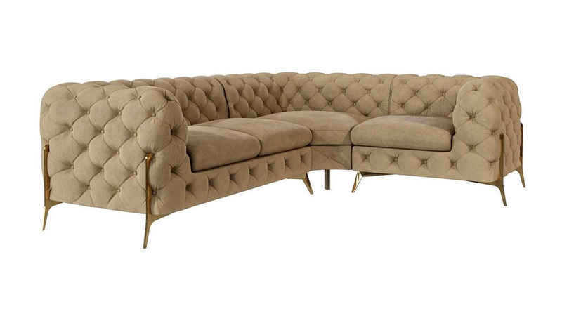 S-Style Möbel Ecksofa Chesterfield Ashley mit Goldene Metall Füßen, Die Eckeinheit kann entweder rechts- oder linkshändig sein, mit Wellenfederung