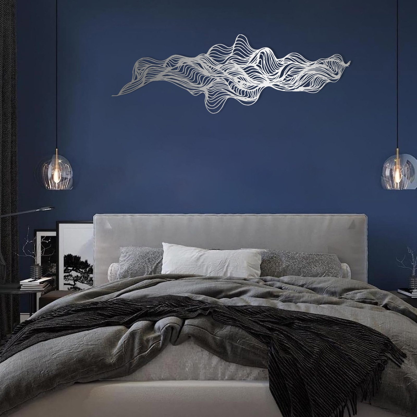 Jumpeak Wanddekoobjekt Abstrakte Linie Metall Wanddekor,Welle,Natur,Wohnzimmer Wandschmuck, Metall,4 Farben,Elegante Linie,Berg Wanddeko,Geschenkidee,90x30cm