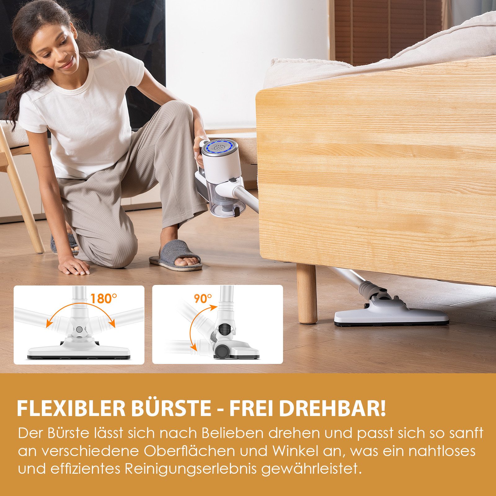 Nettlife Akku-Stielstaubsauger Kabellos Akku Staubsauger 30000Pa Staubsauger 30min Laufzeit, für Hartböden/Teppich/Tierhaare