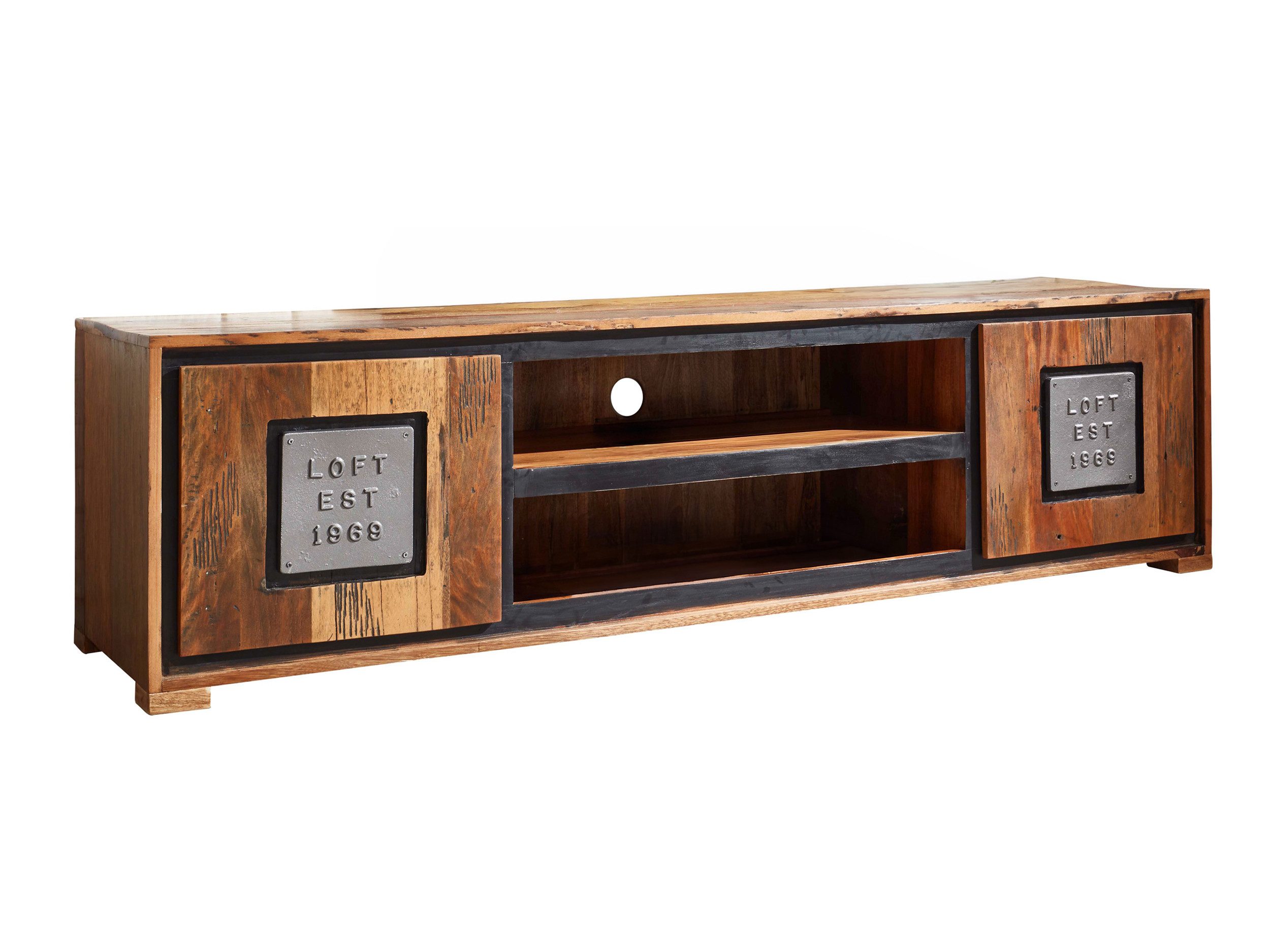 Massivart® Lowboard 180 cm Breite TV-Board Akazie Altholz massiv »NARVIK«, Massivholz · montiert · 2 Drehtüren · 2 Gerätefächer