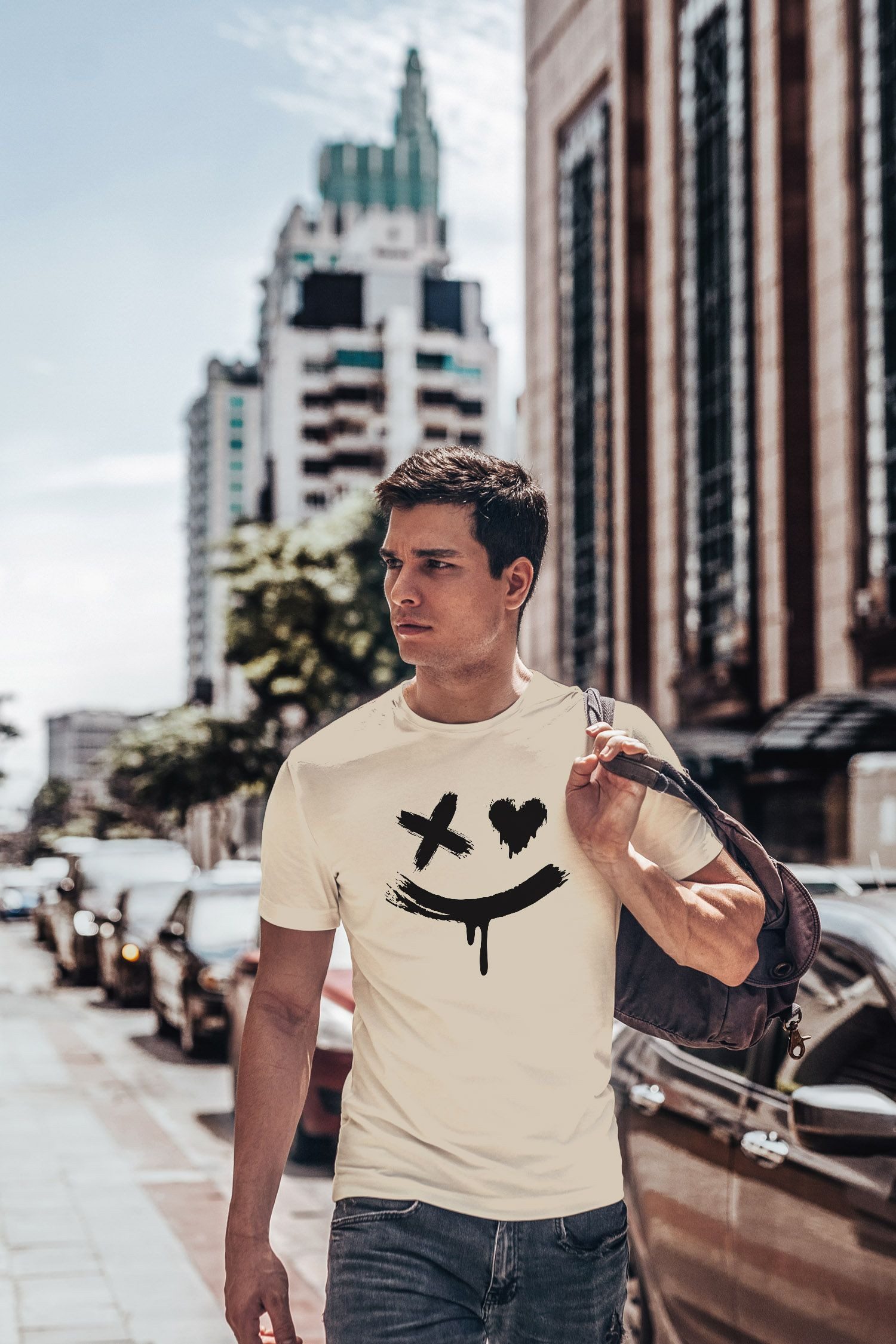 Print-Shirt Herren T-Shirt mit Print Aufdruck Smile Techwear Fashion Streetstyle