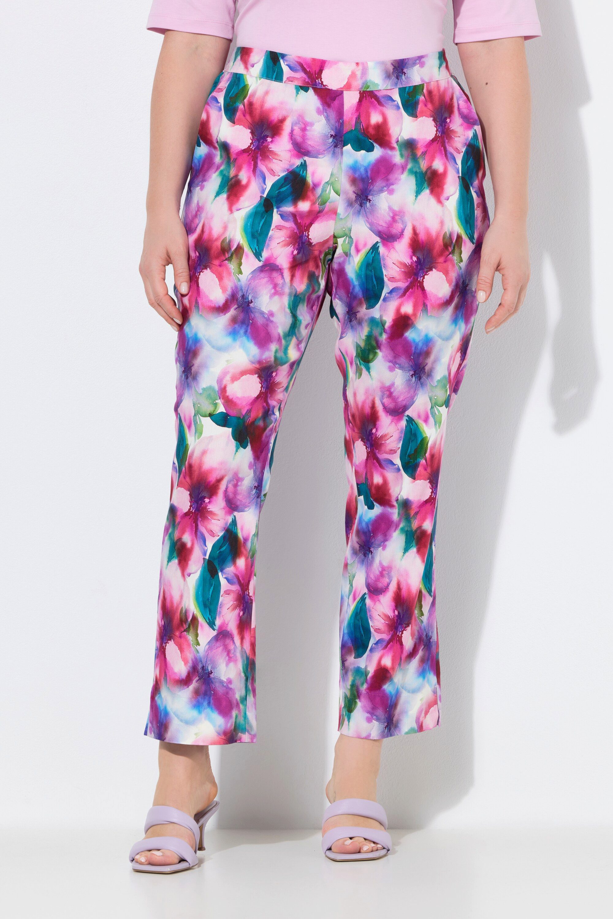 7/8-Hose Hose Ruby Blüten Leinenmix gerades Bein