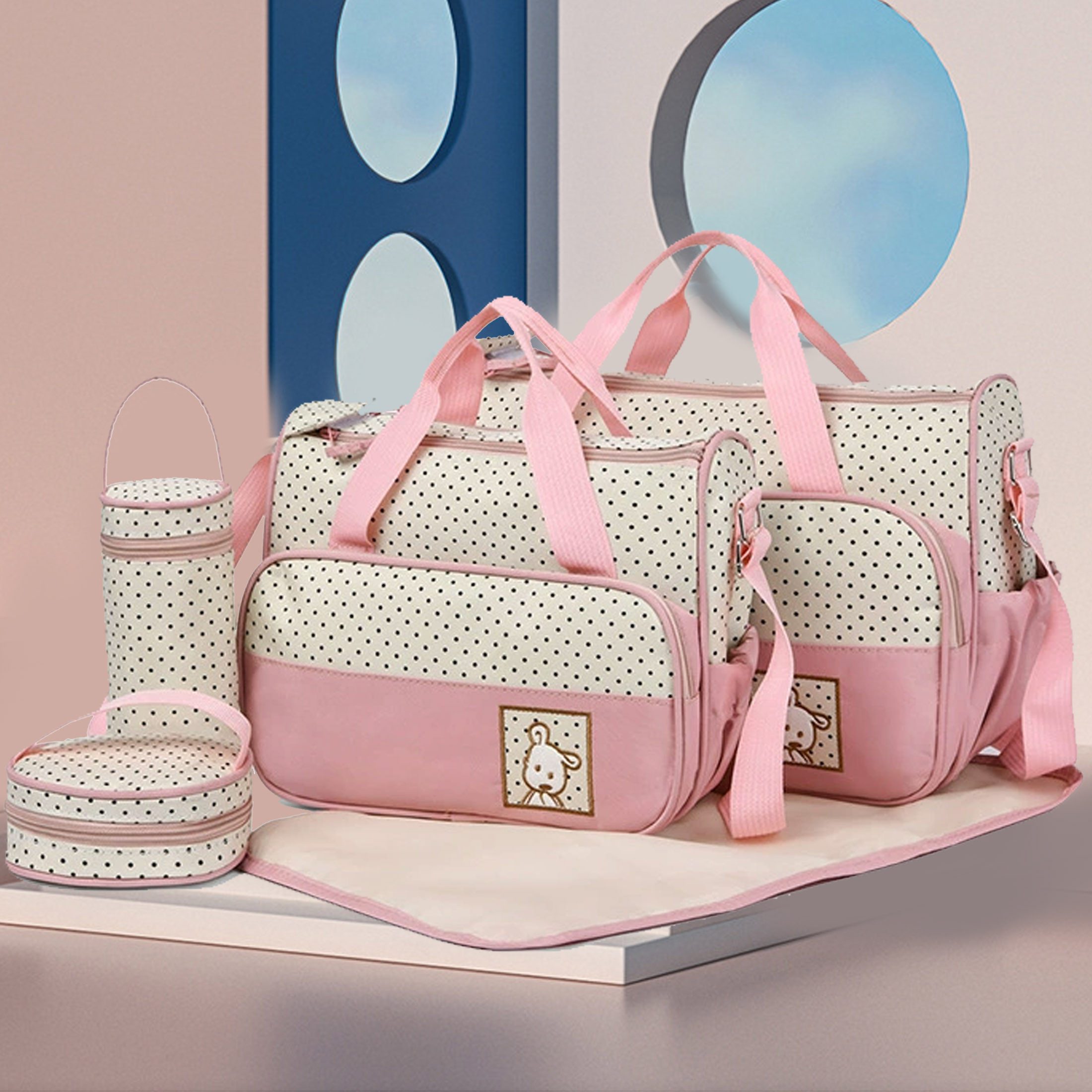 YINDN Wickeltasche 5er Set Mamatasche, Windelbeutel mit Windeleinlage, Wickelrucksack (Baby-Wickeltasche Rucksack, Abnehmbarer Reisetasche, Kinderwagen-Tasche, Henkeltasche, Umhängetasche, Handtasche, für Reisen und Transport)
