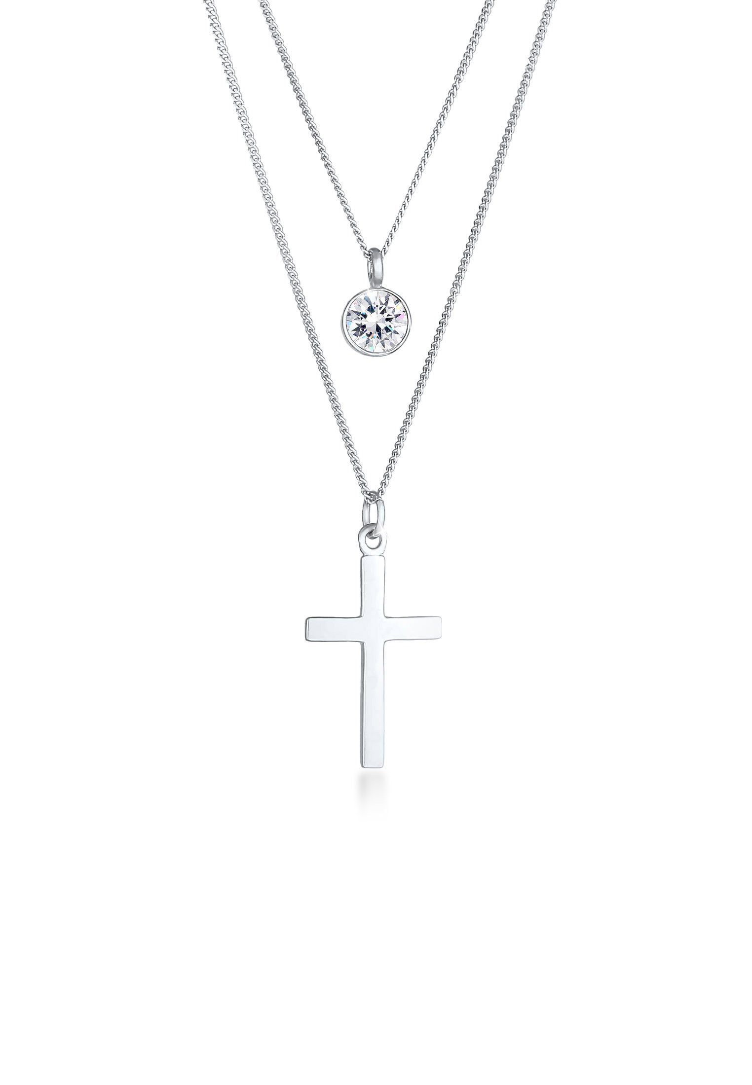 Ketten-Set Layer Kreuz 925 Silber, mit Kristallen von Swarovski®