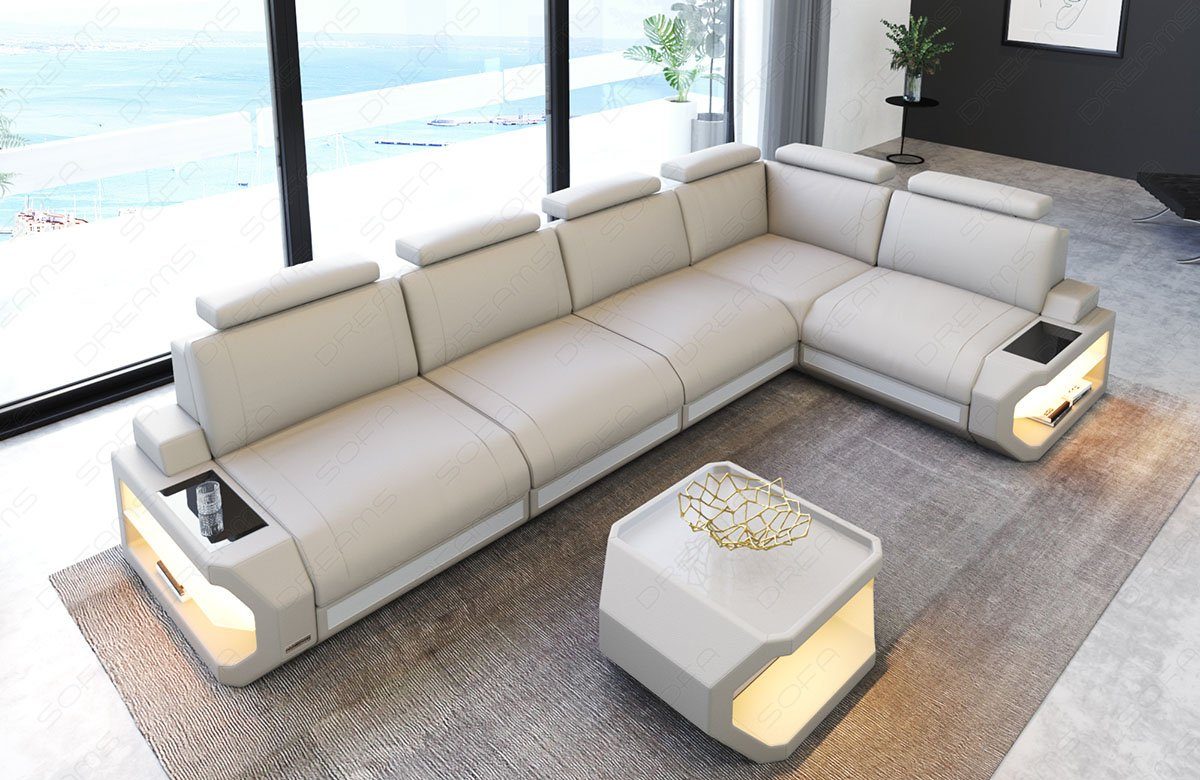 Sofa Dreams Ecksofa L L-Form Leder mit Form Couch LED-Beleuchtung Ledercouch, Siena Ledersofa Sofa lang
