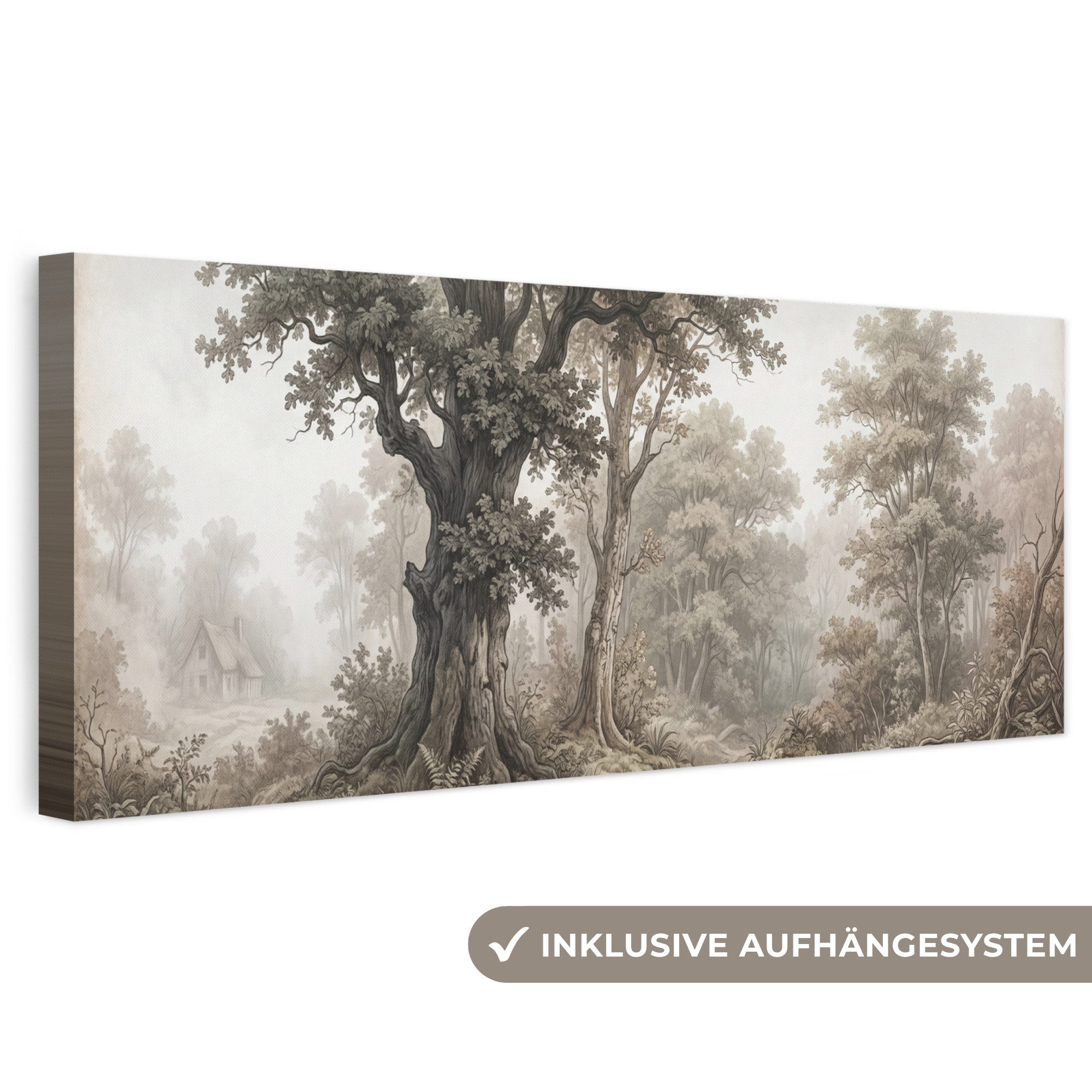 OneMillionCanvasses® Leinwandbild Panorama Natur - Wald - Eiche, Fotodruck (1 St), Wandbild, Deko Schlafzimmer Wohnzimmer Flur 60x20 cm