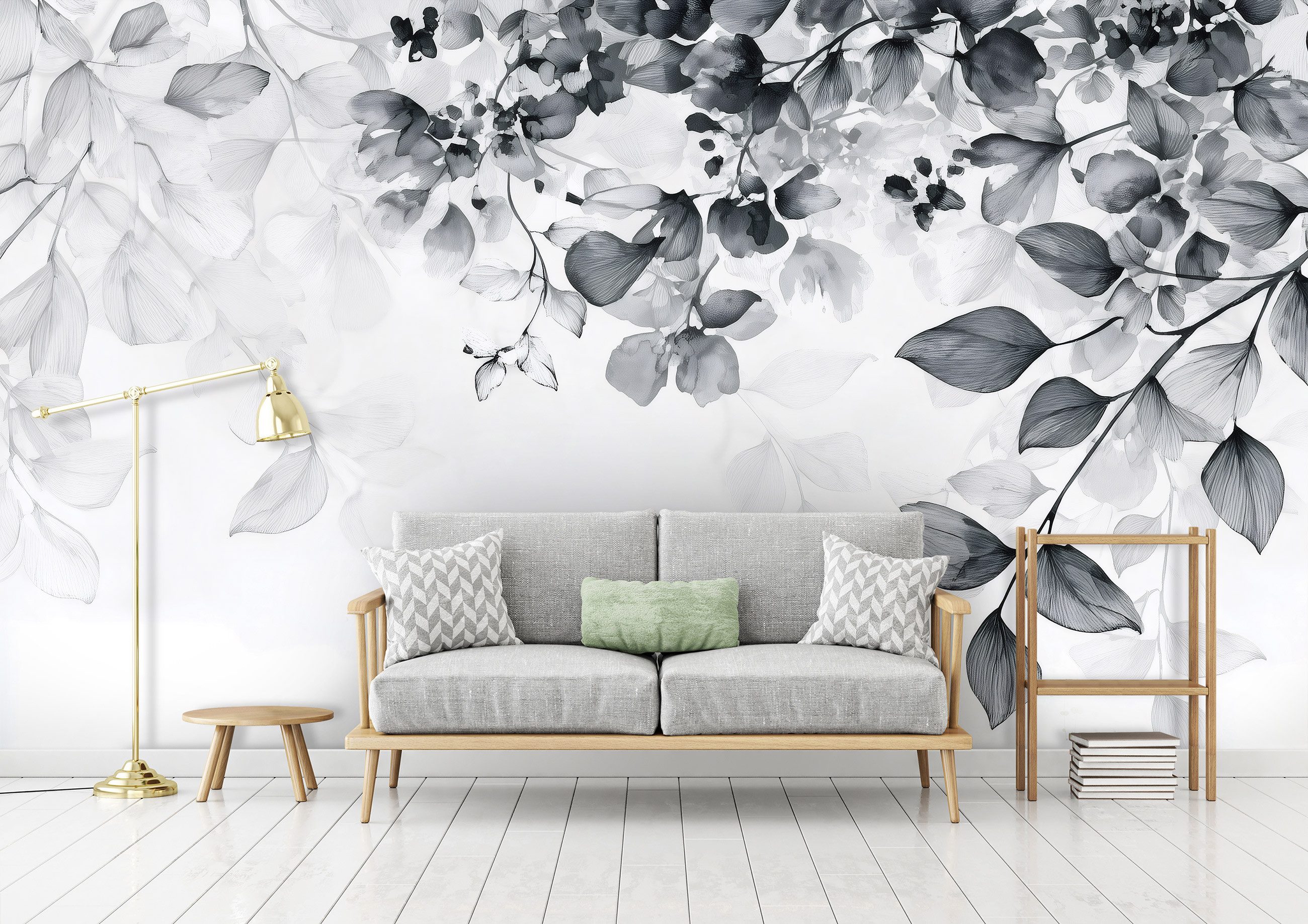 Wallarena Fototapete Blätter Schwarz-Weiß Vlies Tapete Wohnzimmer Schlafzim günstig online kaufen