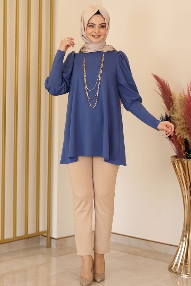 Modavitrini Tunika Damen Tunika Longtunika Hijab Tunika lange Tunika Modest Fashion Indigo Blau