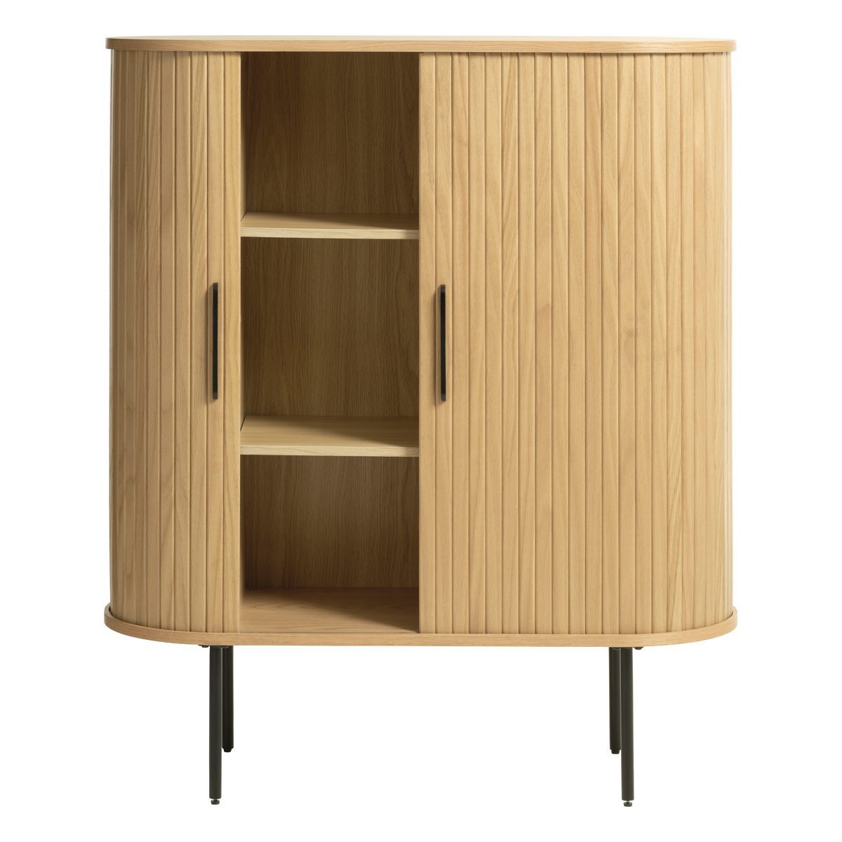 Liadomo Highboard Uriel, Sideboard, Kommode, Stauraummöbel, Schiebetüren Lamellen-Optik, Echtholzfurnier, vier Farben