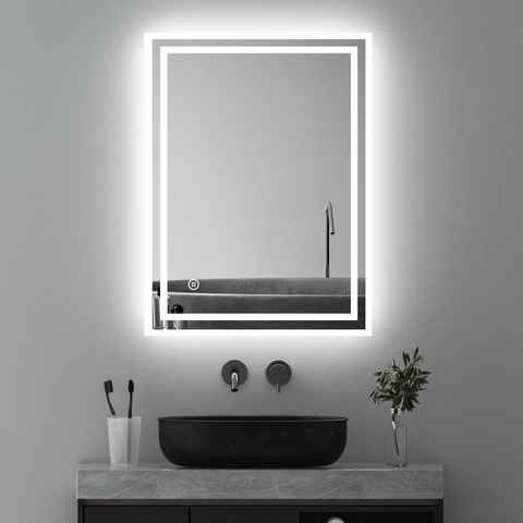 WDWRITTI Badspiegel Wandspiegel Badezimmerspiegel Led Spiegel Bad mit Beleuchtung Touch (Spiegel Led badezimmer, Lichtspiegel, Speicherfunktion, 3Lichtfarben, Helligkeit einstellbar), energiesparender, IP44