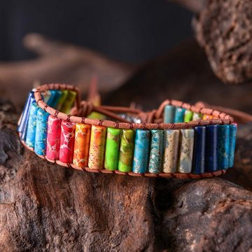 Alster Herz Armband Set Damen Handgefertigtes 7 Chakra Lederarmband, Edelstein, bunt, J0453 (1-Teilig, 1-tlg), Größe verstellbar