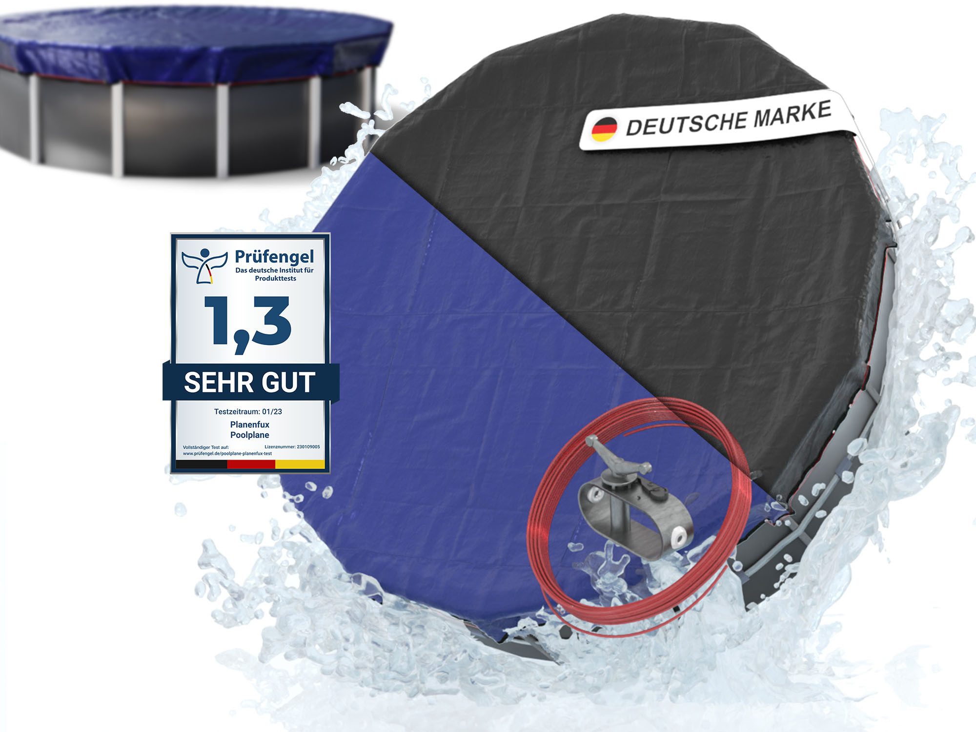 Planenfux® Pool-Abdeckplane Poolplanen rund PE Material - Blau (PARENT), Ø 500 - 550 cm Pool Abdeckung rund aus verstärktem 200g/m² PE Material