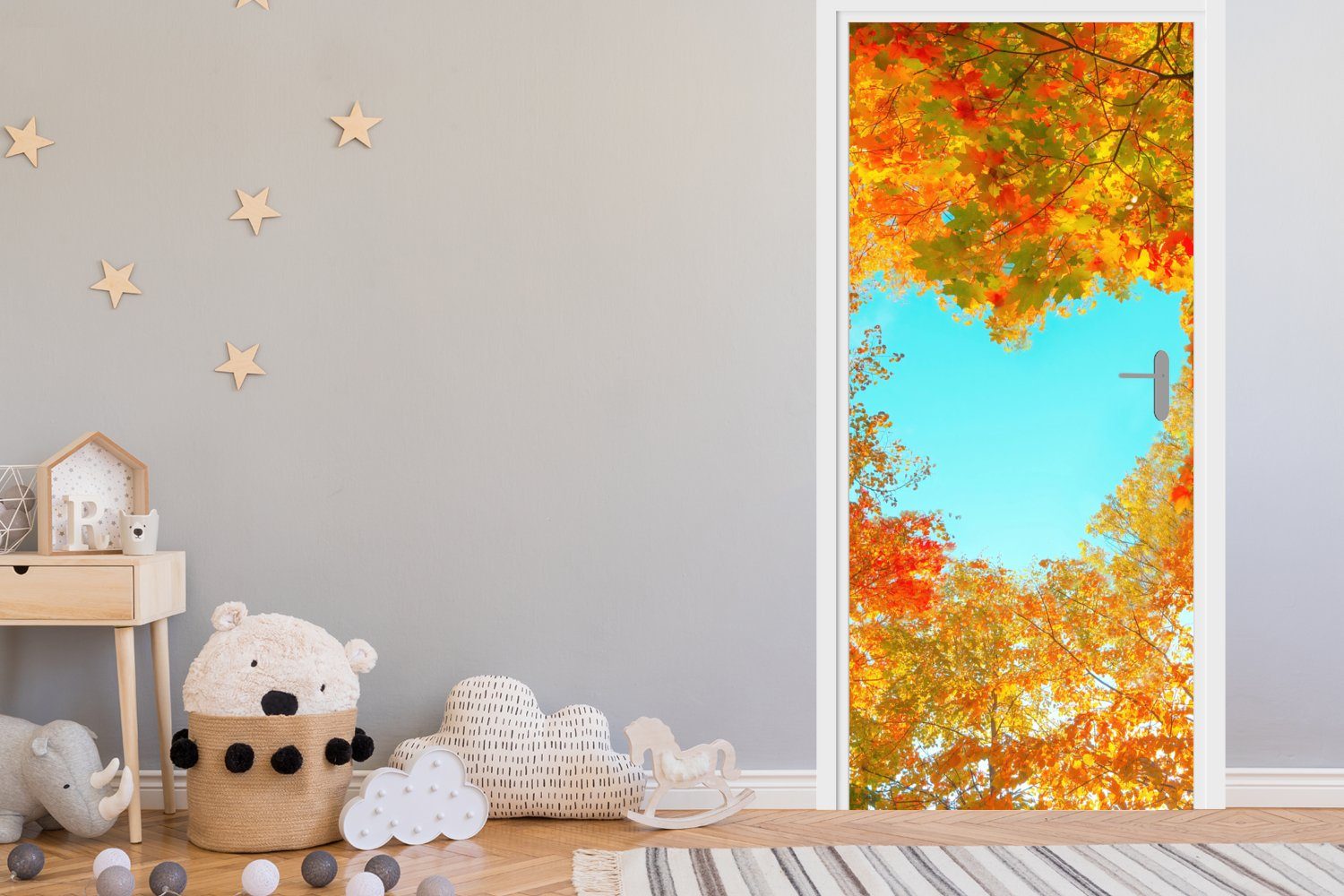 bedruckt, Natur Fototapete - MuchoWow Matt, - - Bäume cm Herz Türaufkleber, St), Tür, 75x205 Herbst Türtapete für (1 Orange - - Herz,