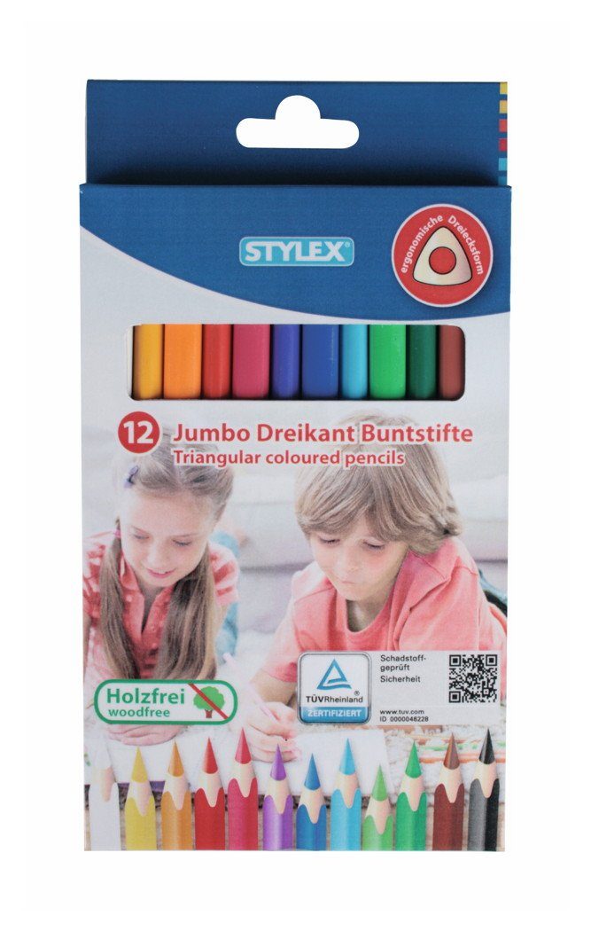 Stylex Schreibwaren Buntstift 12 dicke Jumbo Dreikant-Buntstifte / 12 verschiedene Farben