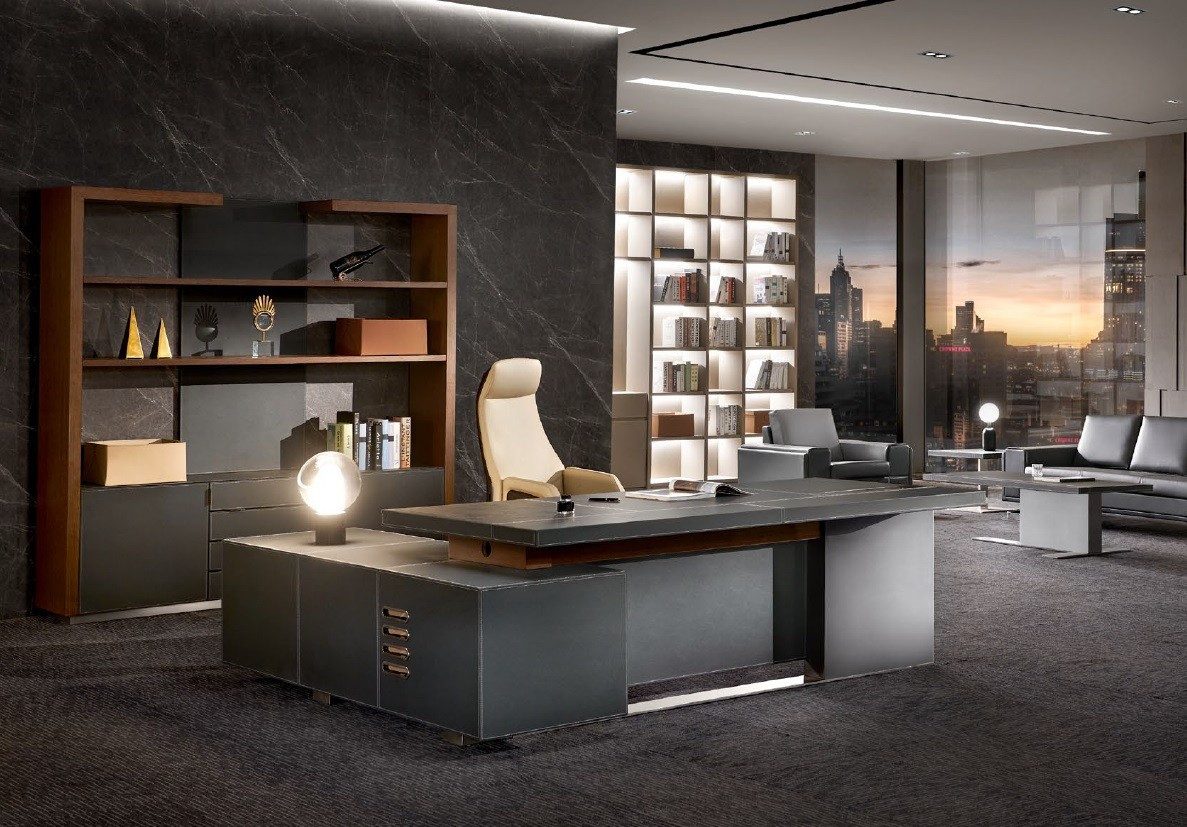 JVmoebel Büromöbel-Set Schreibtisch Leder Büro Tische Einrichtung Tisch Möbel Sessel Set, Made in Europa