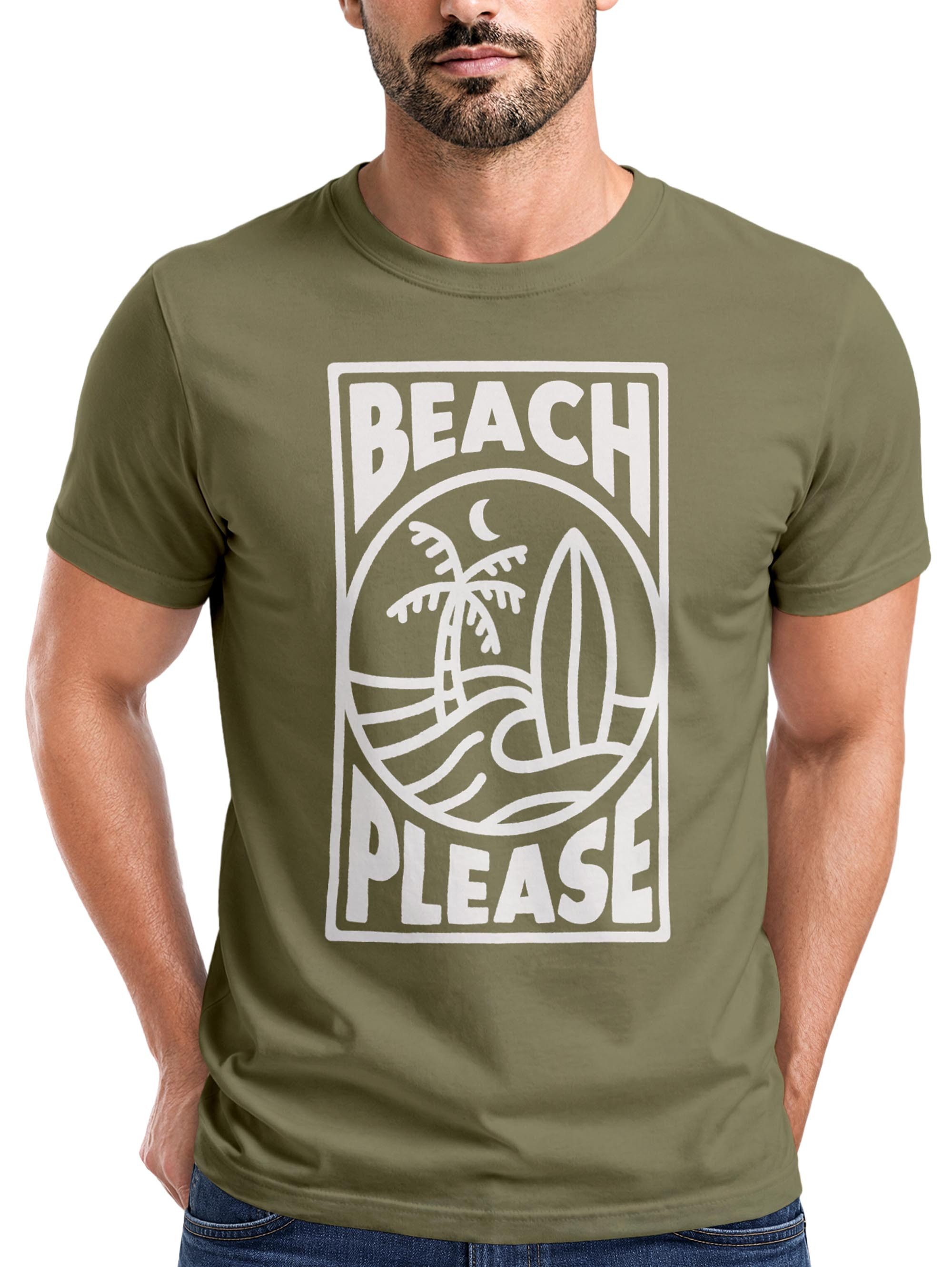 Print-Shirt Herren T-Shirt Beach Please Surfing Surfboard Wave Welle Sommer Print