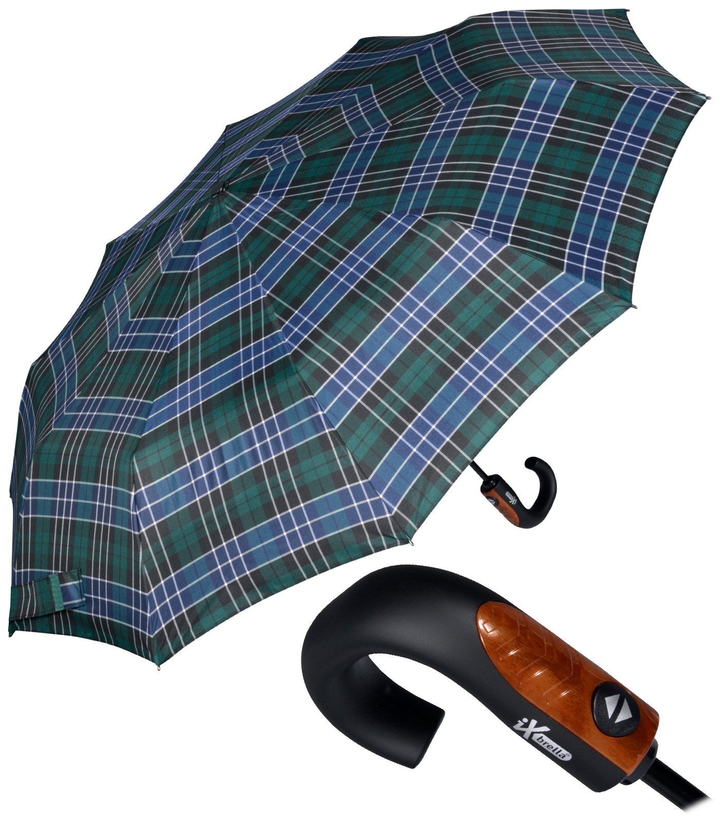 iX-brella Taschenregenschirm mit Auf-Zu-Automatik und 10 Streben, großer, stabiler Herrenschirm