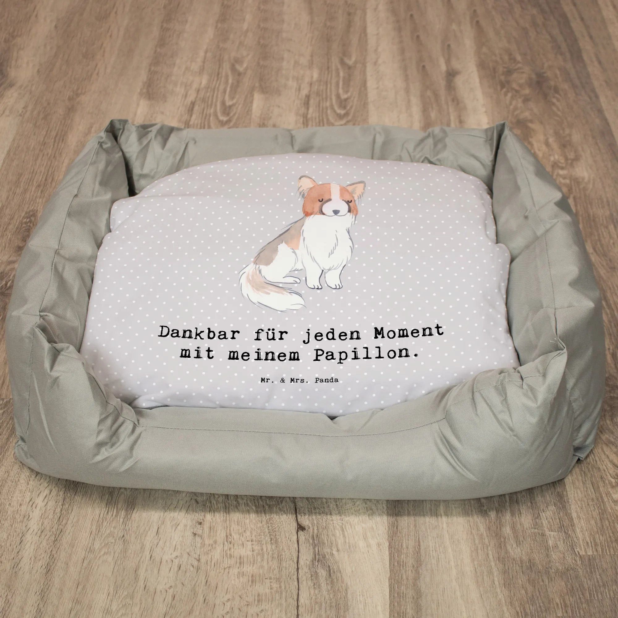 Thumbnail - Mr. & Mrs. Panda Tierbett Papillon Moment - Grau Pastell - Geschenk, Hundeliege, Hundekörbchen, Kuschelig warm