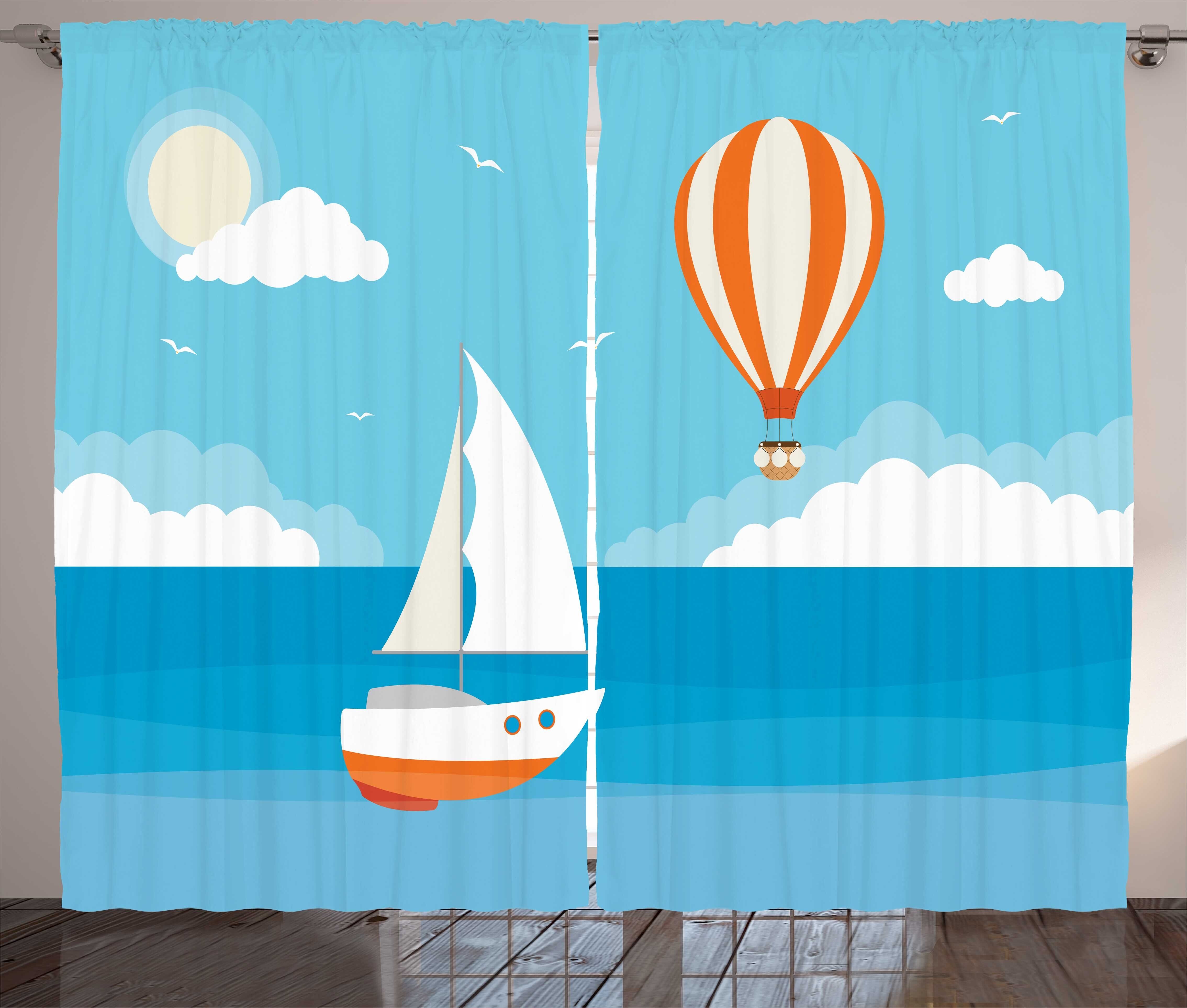 Gardine Schlafzimmer Kräuselband Haken, mit Schlaufen Boot Abakuhaus, Urlaub und Meer Vorhang Heißluftballon