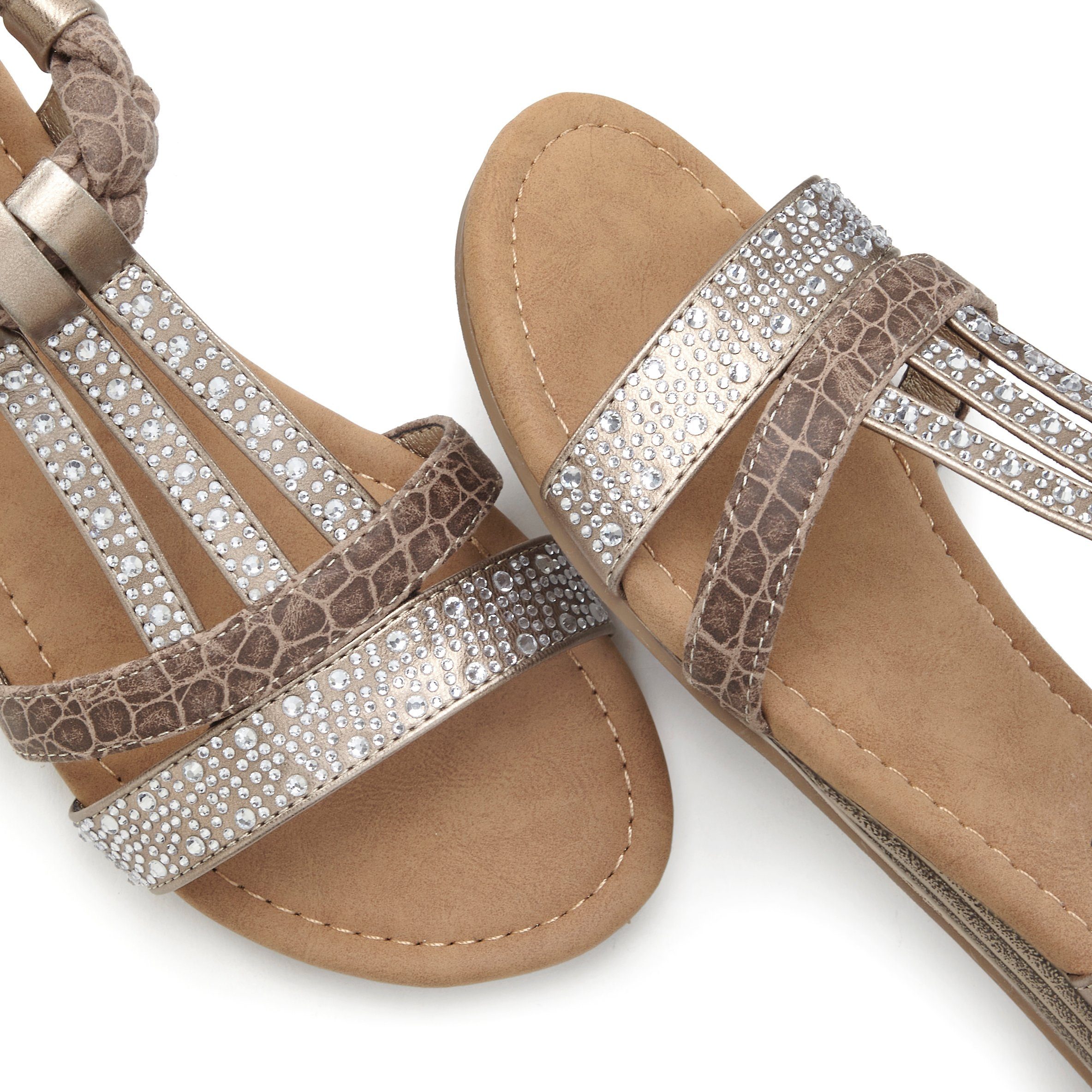 LASCANA Sommerschuh, Sandalette Sandale mit Glitzersteinen und kleinem Keilabsatz im Festival-Look VEGAN