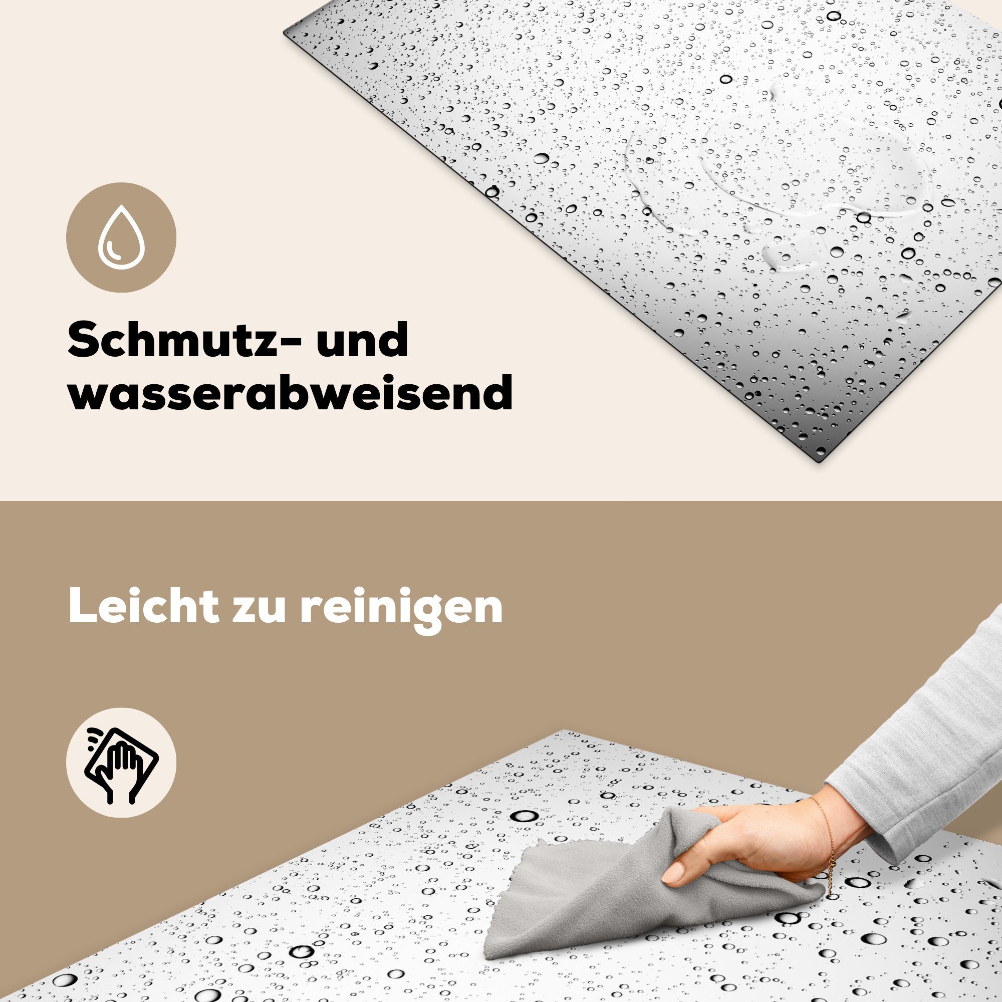 MuchoWow Herdblende-/Abdeckplatte (1 auf Ceranfeldabdeckung Schutz Induktionskochfeld einem Abstrakte tlg), Hintergrund, cm, für küche, hellgrauen 81x52 Vinyl, die Wassertropfen