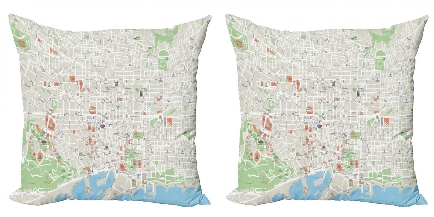 Kissenbezüge Modern Accent Doppelseitiger Digitaldruck, Abakuhaus (2 Stück), Karte Barcelona Streets Parks